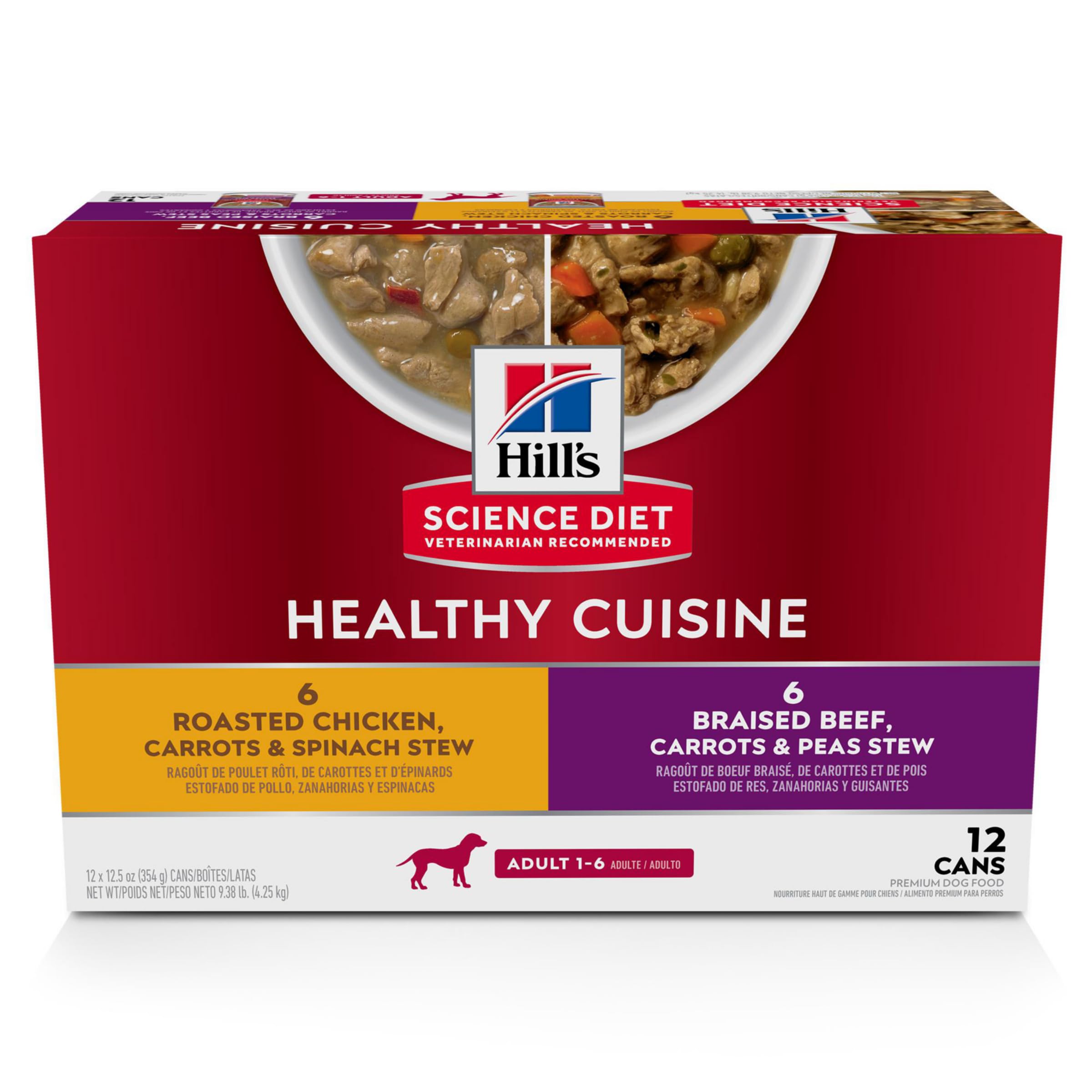 Hills Science Diet Healthy Cuisine, Adult 1-6, Great Taste, Wet Dog Food, Variety Pack: Roasted Chicken, Carrots & Spinach; Bra