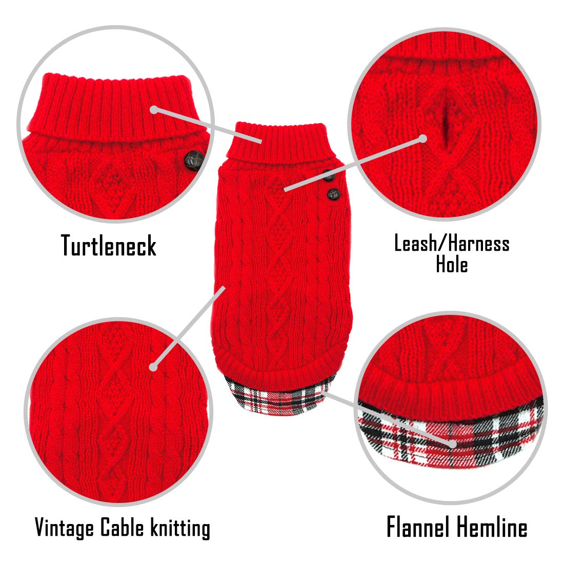 Kyeese Dog Sweater For Medium Dog Turtleneck Cable Knit Pullover Warm Pet Sweater With Leash Hole