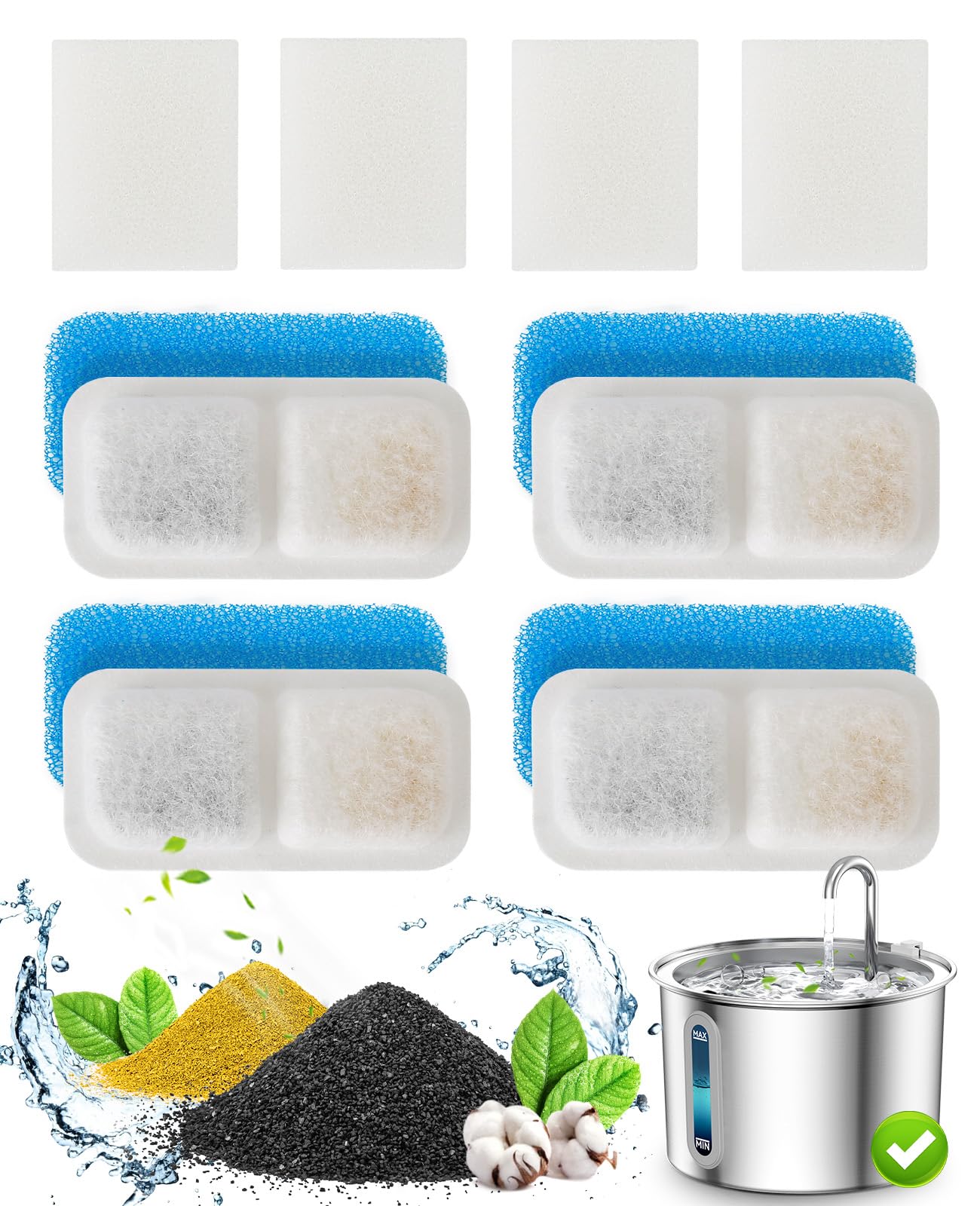 Oneisall Cat Water Fountain Filters Replacement, 4 Pack For 67Oz/2L Stainless Steel Fountain, Easy To Install And Clean