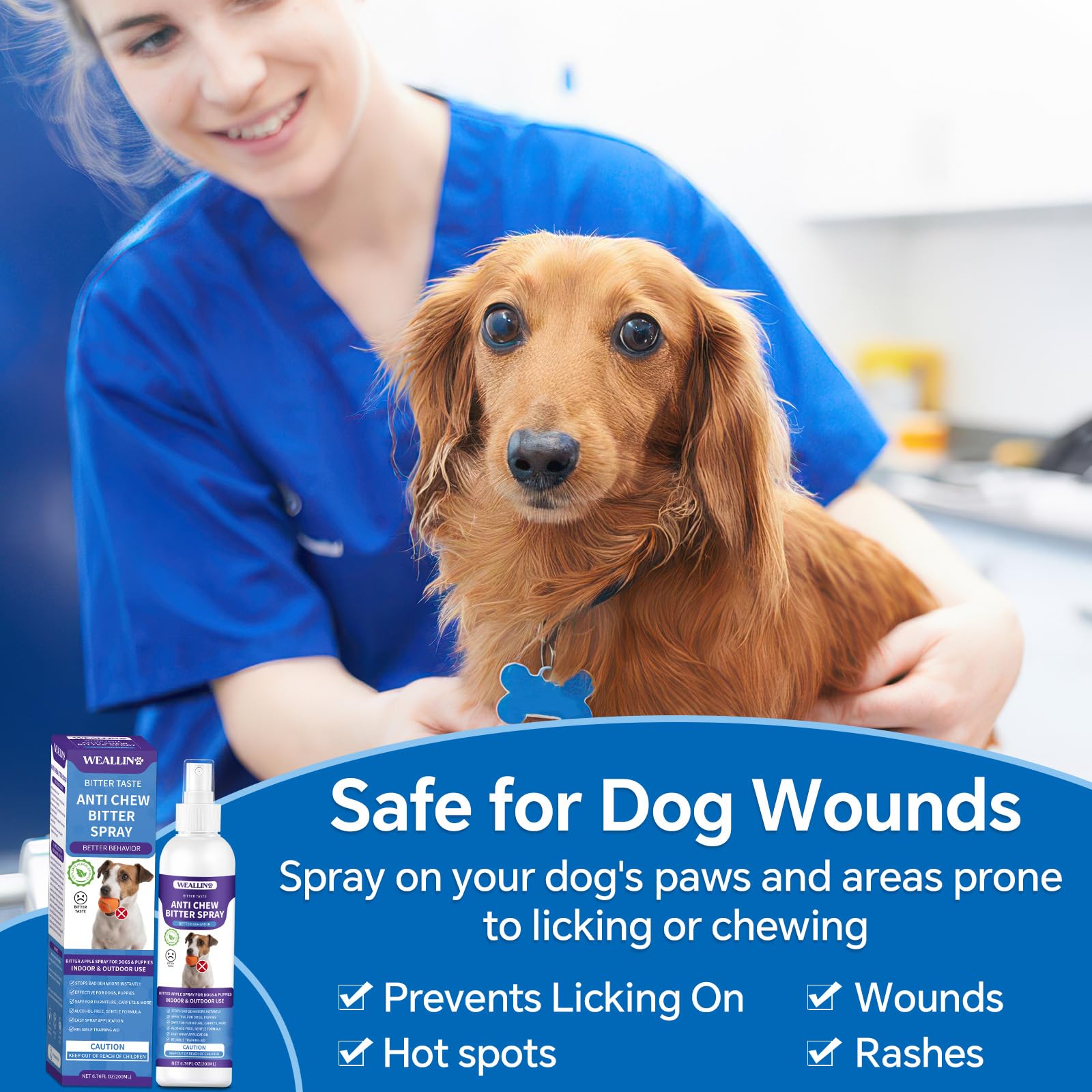 Weallin Upgrade No Chew Spray For Dogs - 6.76 Fl Oz Bitter Apple Spray For Dogs, Stops Chewing And Licking, Dog Deterrent Spray