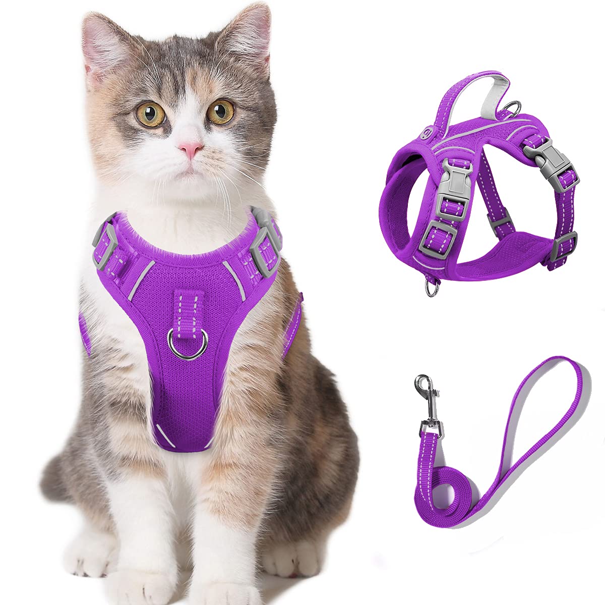Cat Harness And Leash Set For Walking Escape Proof For Small Large Cat Kitten Harness With Id Tag Pocket (Purple,S)