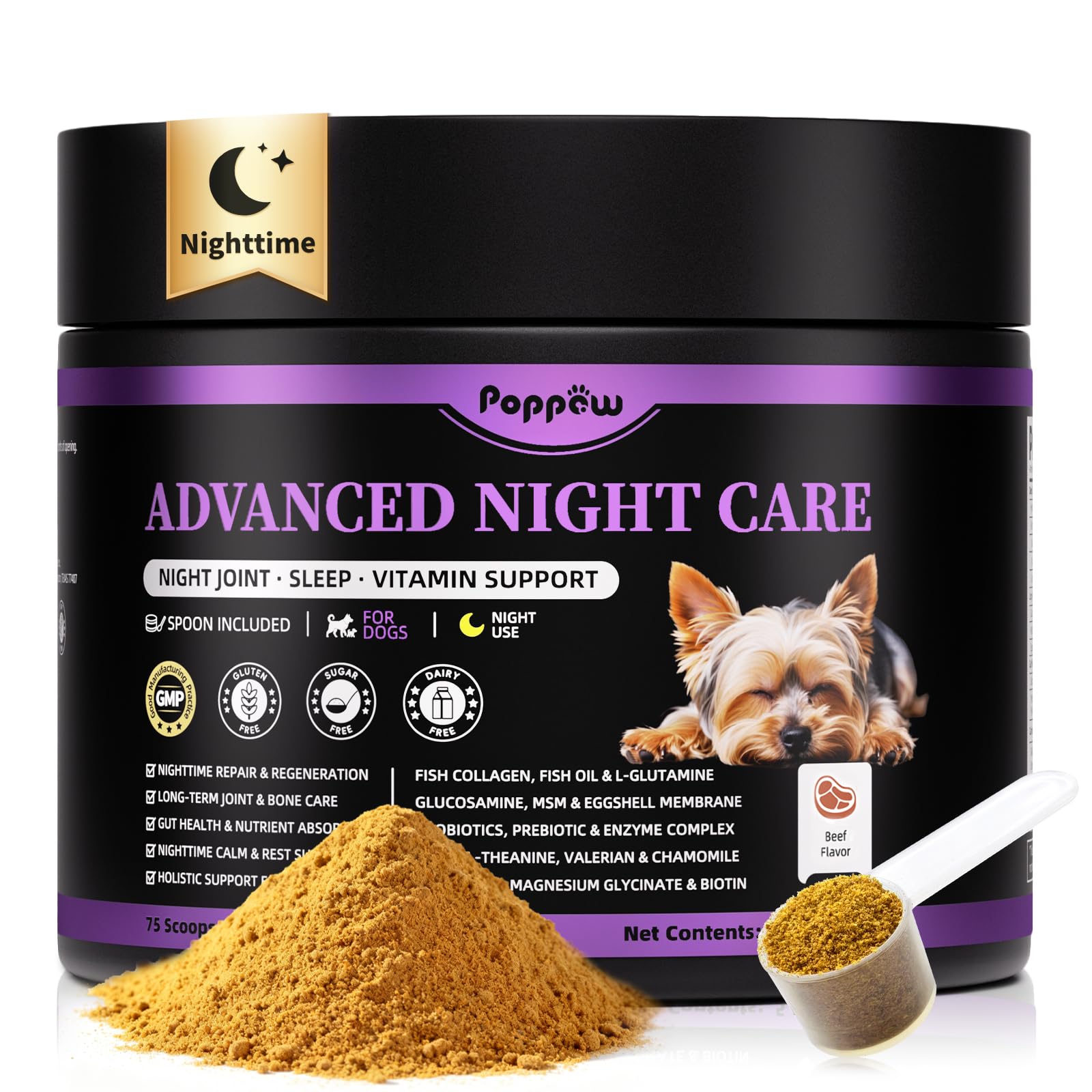 POPPAW Dog Vitamins and Supplements for Nighttime Repair, Calming, Joint, Gut, Dog Multivitamin Powder for Homemade Food with Co