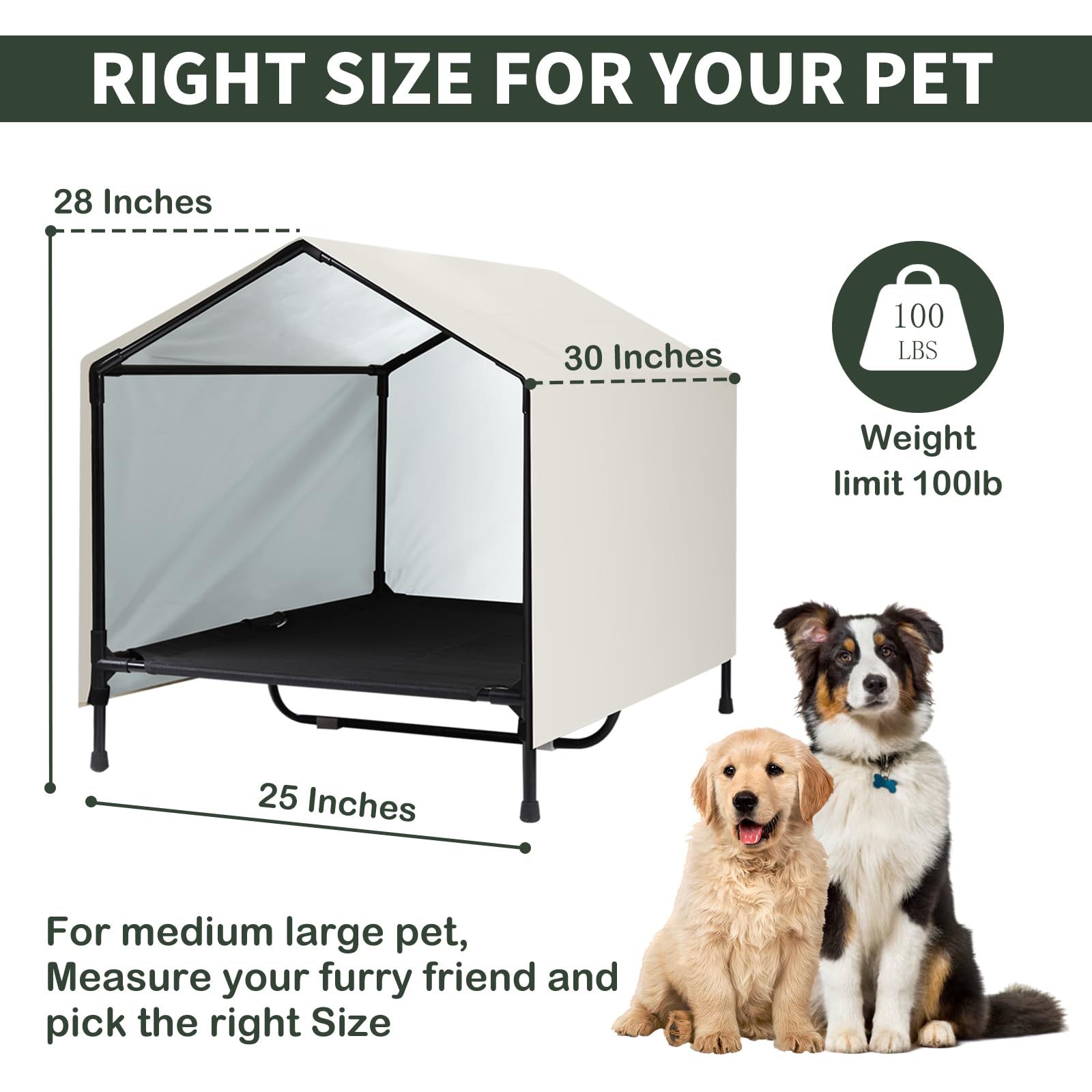 Caredpets Indoor Outdoor Dog House | Elevated Dog Bed With Canopy For Medium Large Dogs, Outside Raised Dog Bed, Waterproof & Su
