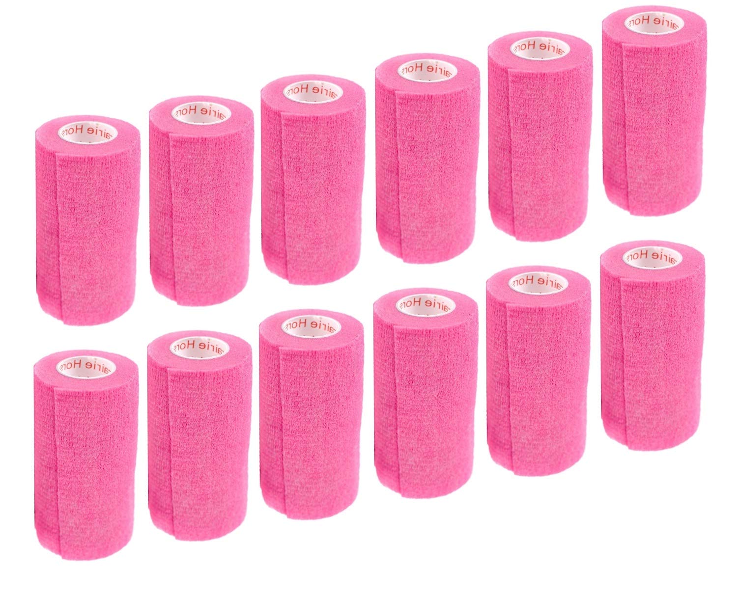 3 Inch Vet Wrap Tape Bulk (Neon Pink) (Pack of 12) Self Adhesive Adherent Adhering Flex Bandage Grip Roll for Dog Cat Pet Horse