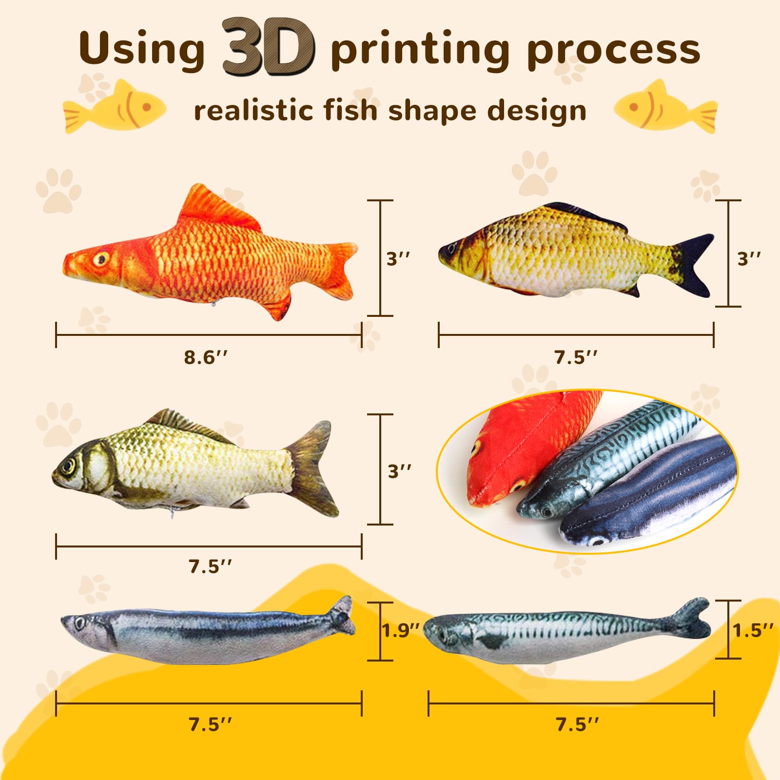 Hapy Shop Catnip Toys 5 Pack - Simulation Fish Shape Realistic Fluffy Catnip Doll Interactive Pets Pillow Chew Bite Supplies For