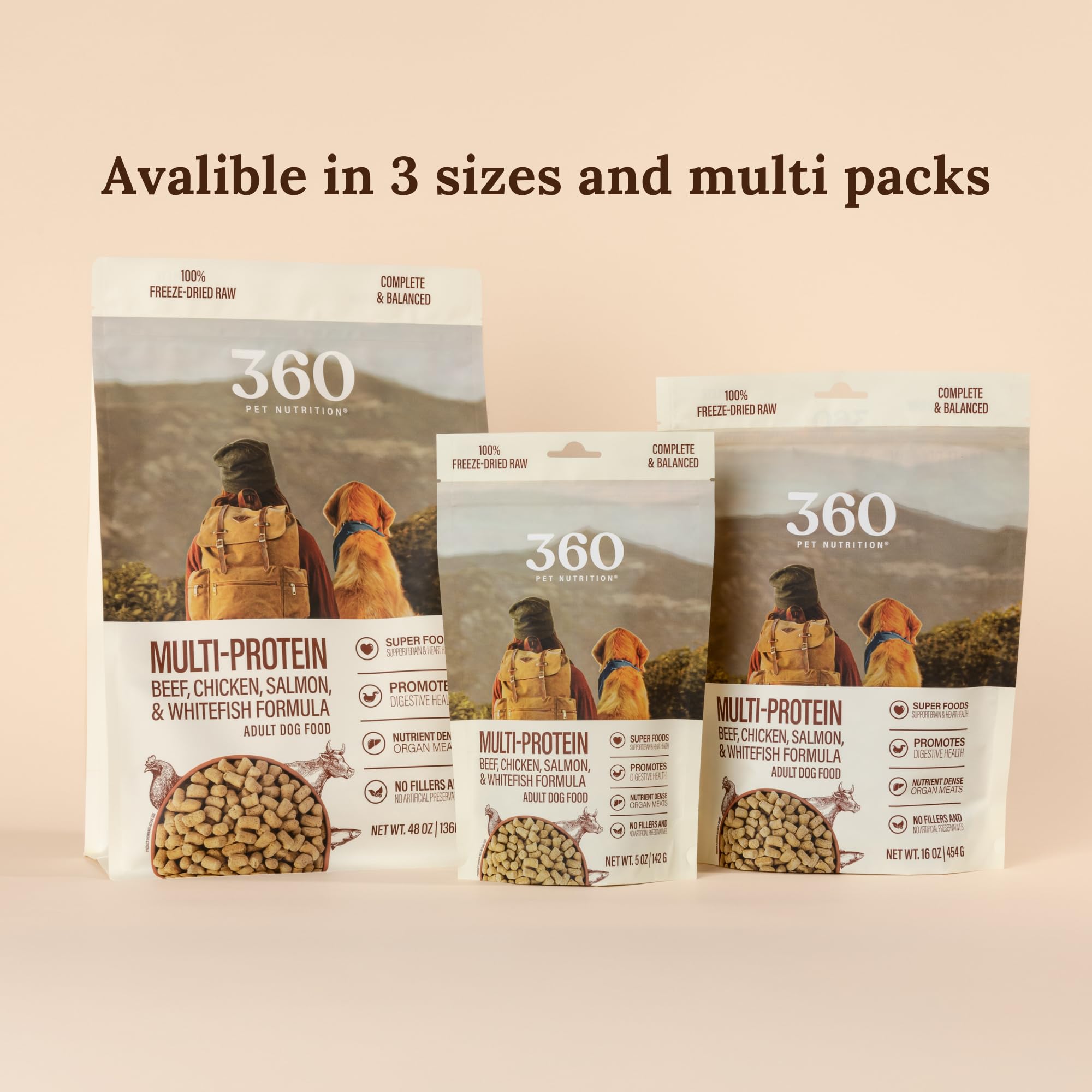 360 Pet Nutrition Freeze-Dried Raw Dog Food, High-Protein Complete Meal w/Beef, Chicken, Fish, Organs, Superfoods, No Fillers, 1