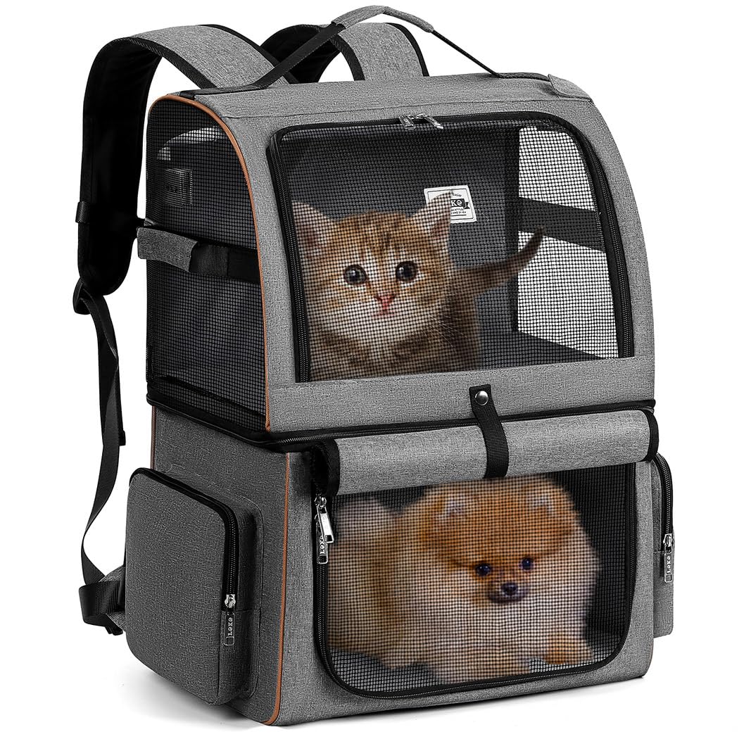 Lekebobor Double Cat Backpack Carrier for 2 Cats, Double-Compartment Pet Carrier Backpack for Two Small Cat or One Medium Cat, C