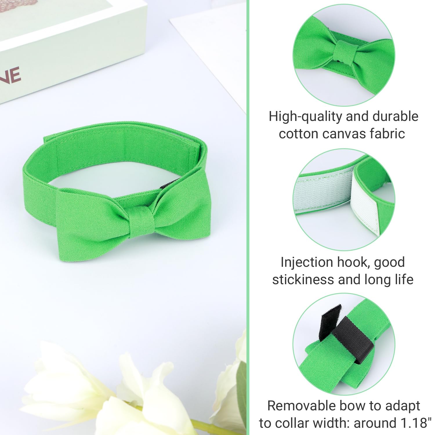 Segarty Dog Bow Ties, Adjustable Green Bowtie Collar For Small Medium Dogs, Durable Cat Neck Tie Tuxedo Comfortable Cotton Pets