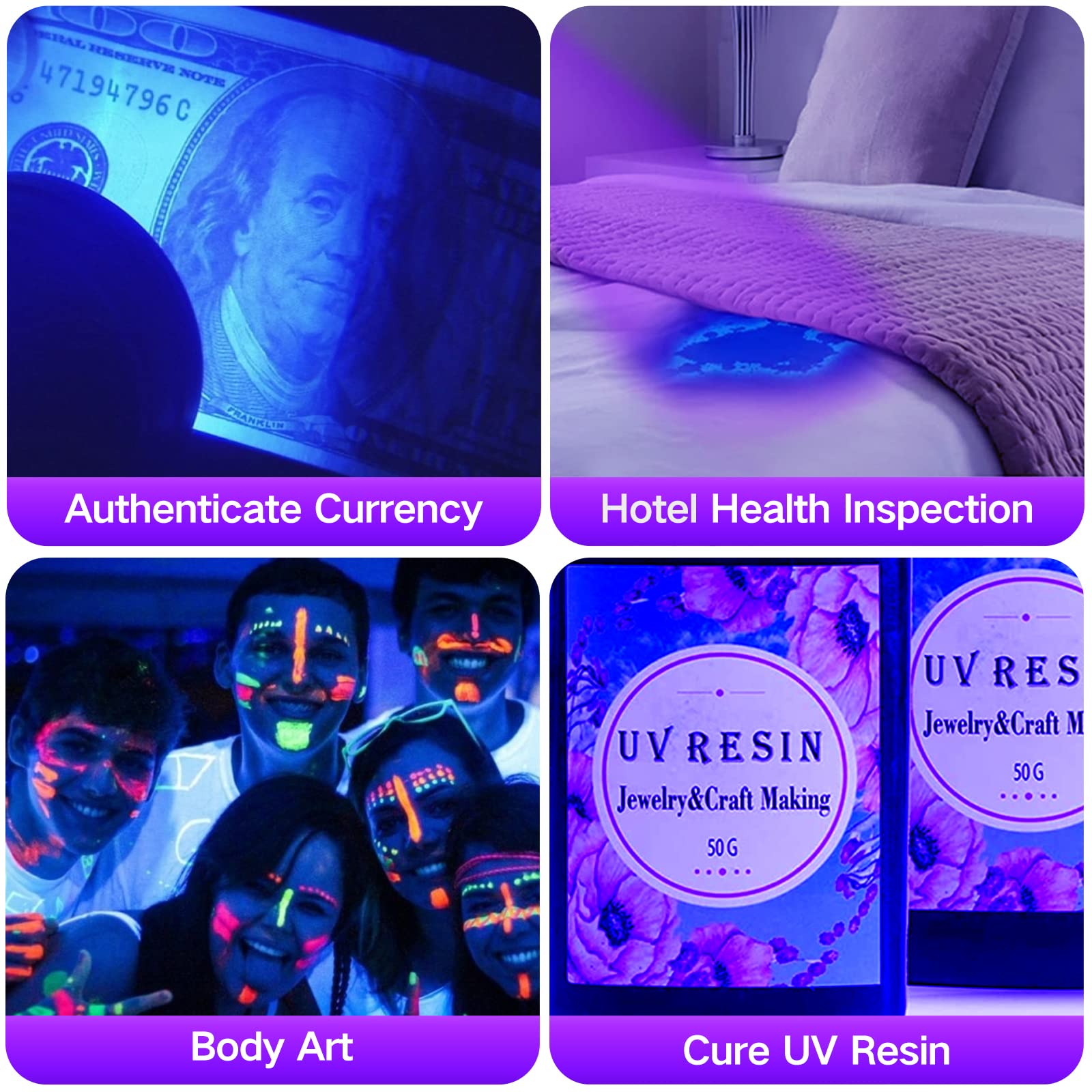 Vansky UV Flashlight, 51 LED Blacklight Pet Urine Detector, Black, Includes Batteries, Ideal for Dog/Cat Urine and Stains