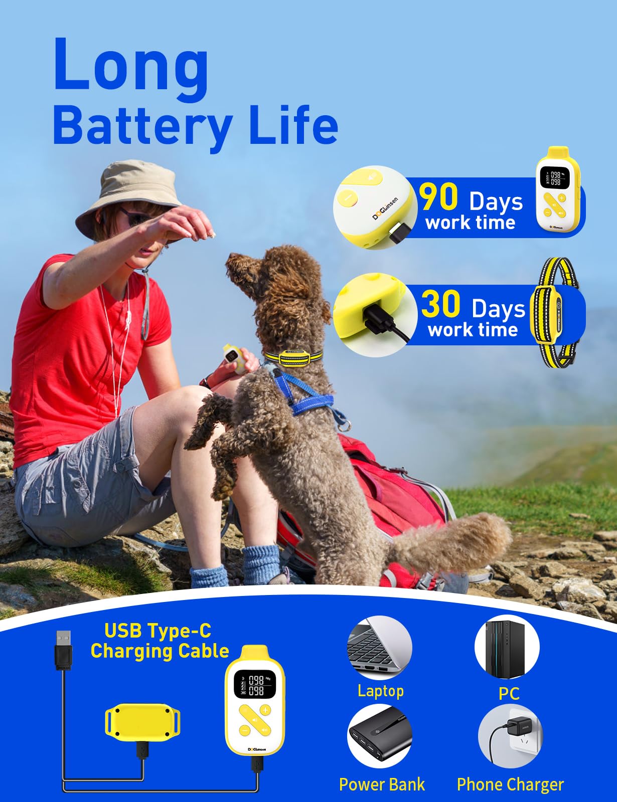 Doglinsen No Shock Dog Training Collar With Remote 2800Ft, Vibrating Dog Collar For Small, Medium, Large Dogs (Yellow)
