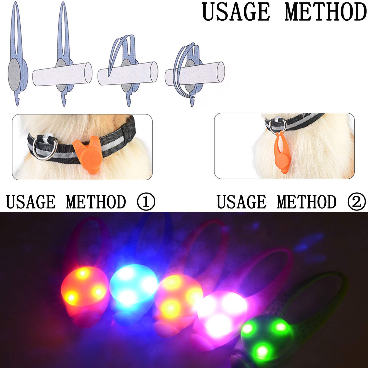 5-Pack Led Light Up Dog Collar Light, Waterproof Dog Cat Pet Safety Strobe Harness Leash Necklace Lights For Large Medium Small Dogs At Night Time Walking Camping Warning Reflective Gear Accessories