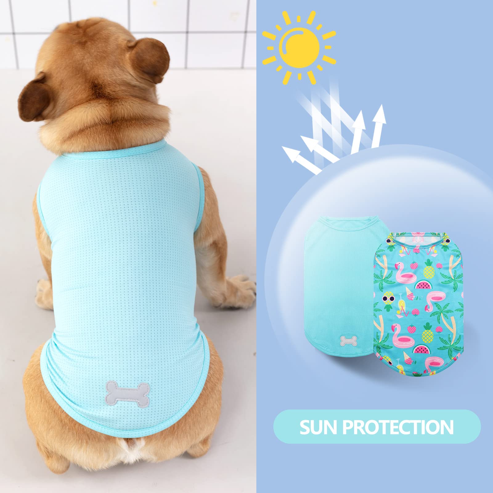 Kyeese 2 Pack Dog Shirts Hawaii Quick Dry Lightweight Dog T-Shirts With Reflective Label Tank Top Sleeveless Dog Vest For Small Dogs Great For Summer Flamingo