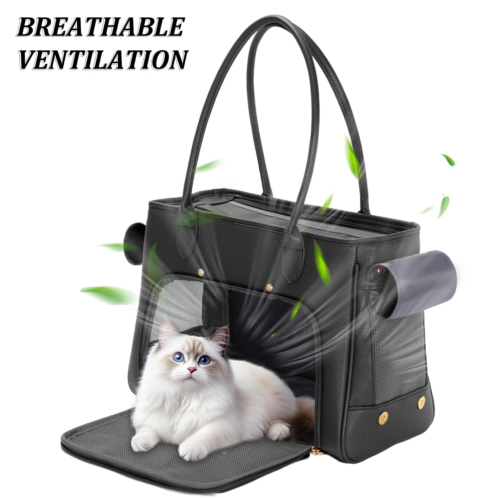 Fashion Pet Carrier Purse For Small Cat And Dog, Luxury Pu Soft-Sided Tote Bag With Large Pockets For Dogs And Puppies (Black, 1