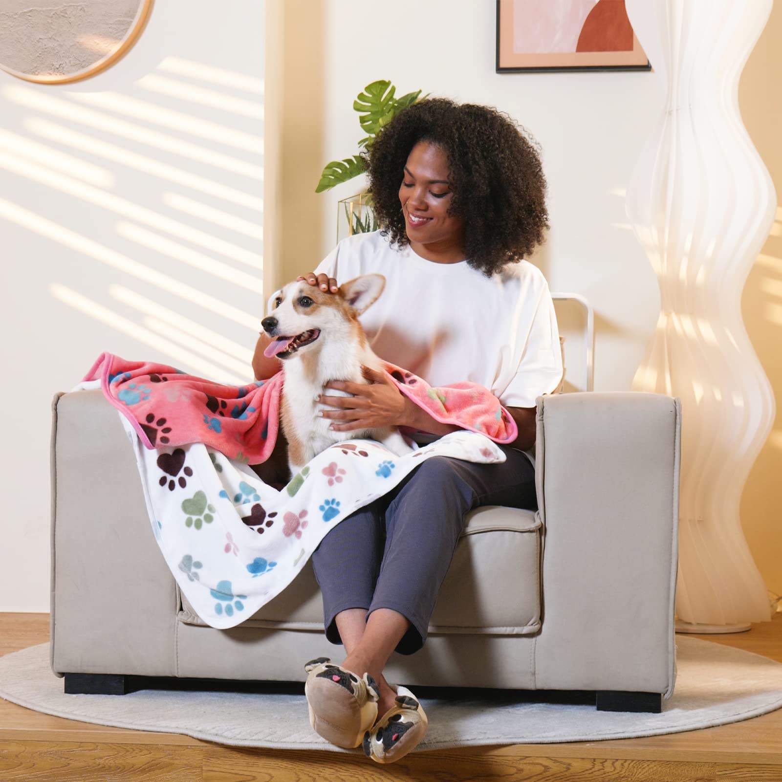 1 Pack 6 Blankets Dog Cat Soft Fluffy Fleece Pet Blanket Warm Cute Print Design Puppy Kitten Blanket Doggy Paw Large(41'X31')