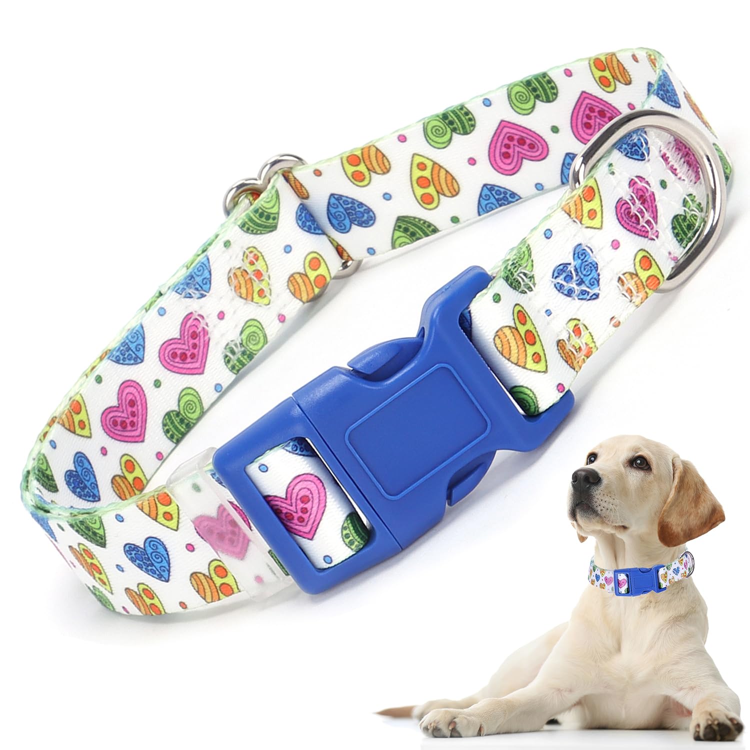 Valentines Dog Collar With Heart Patterns, Adjustable Nylon Comfy Soft Durable Pet Collar For Xs Small Medium Large Extra Large 