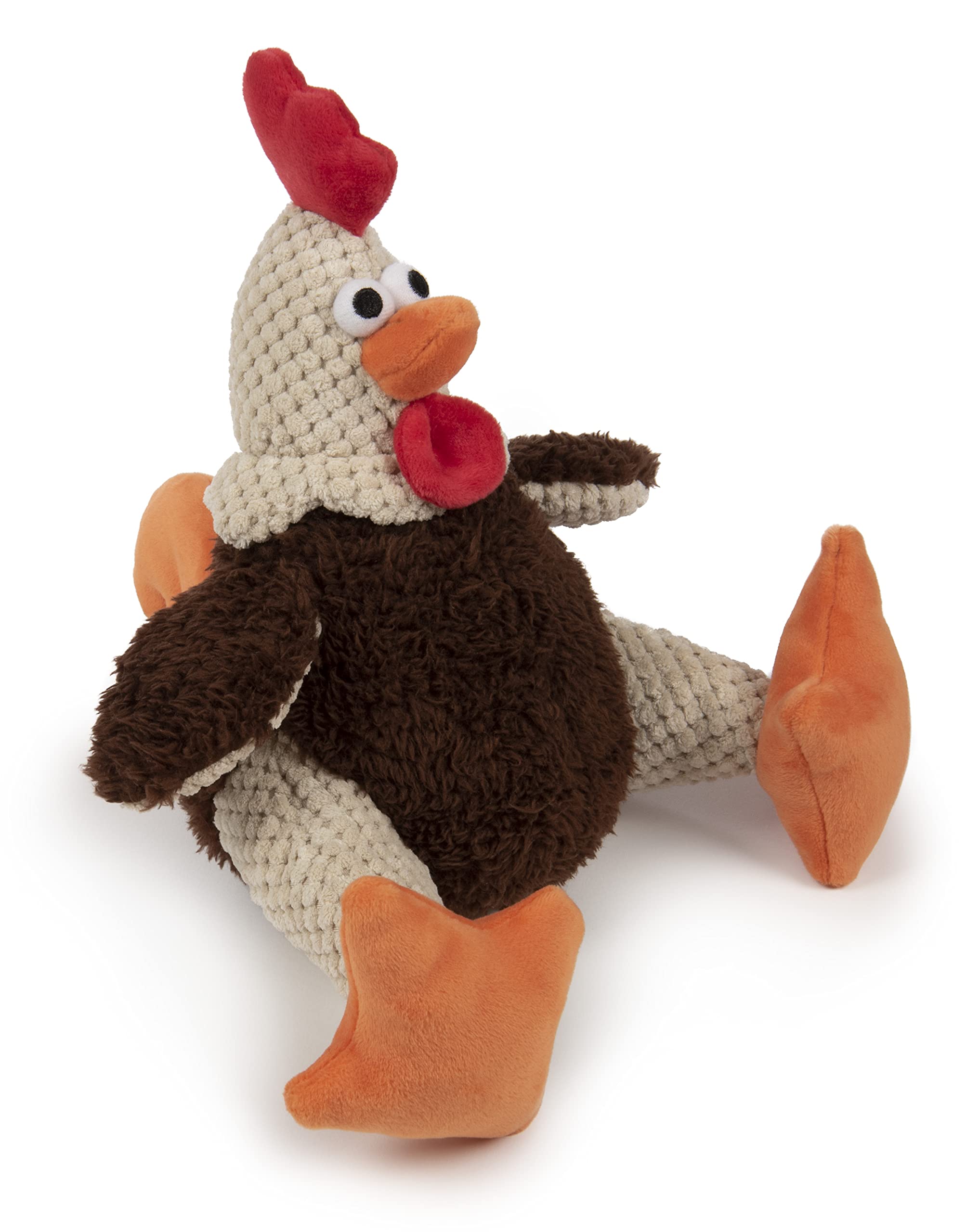 Godog Checkers Fat Rooster Squeaky Plush Dog Toy, Chew Guard Technology - Brown, Large