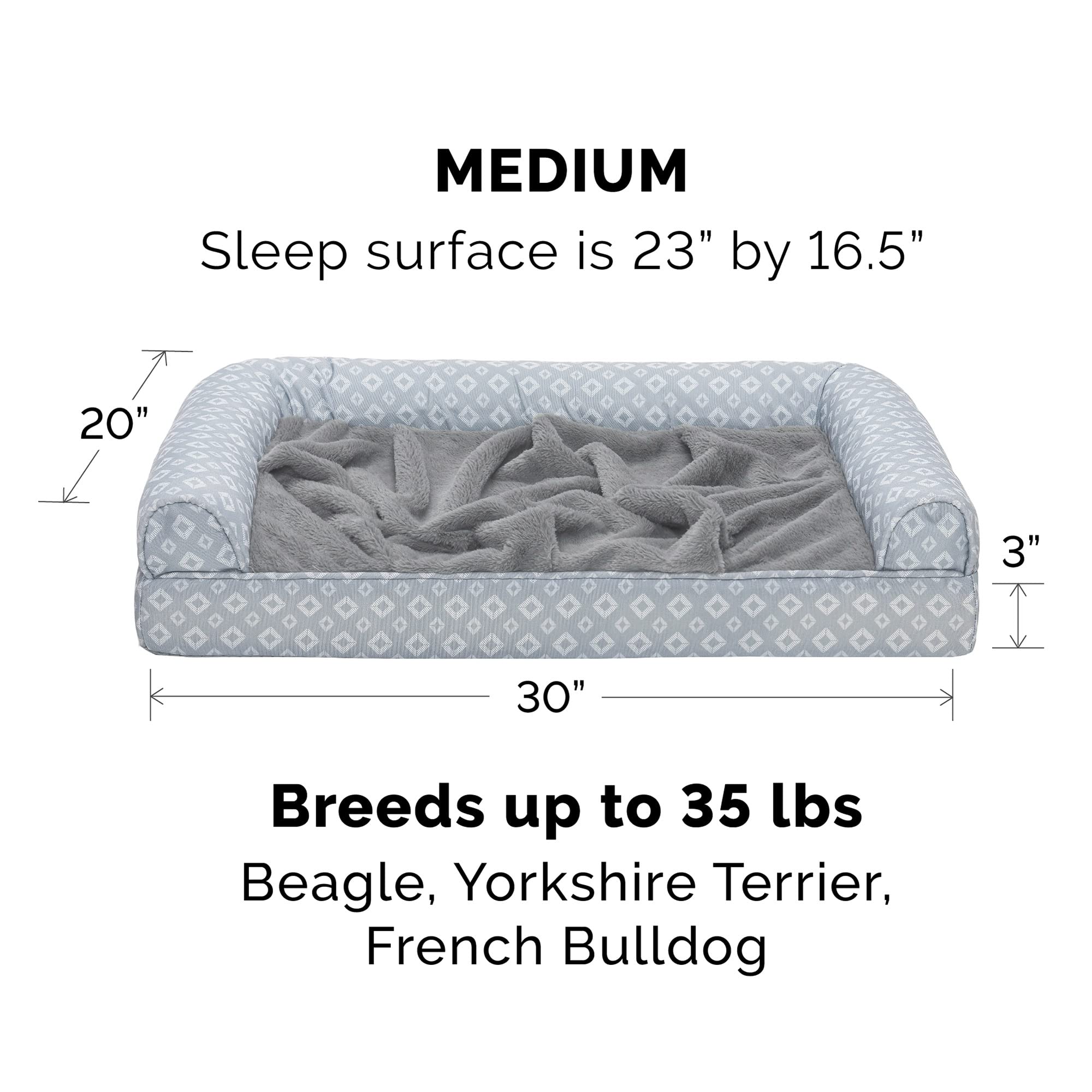 Furhaven Replacement Dog Bed Cover Plush & Diamond Print Nest Top Sofa-Style, Machine Washable - Gray, Medium
