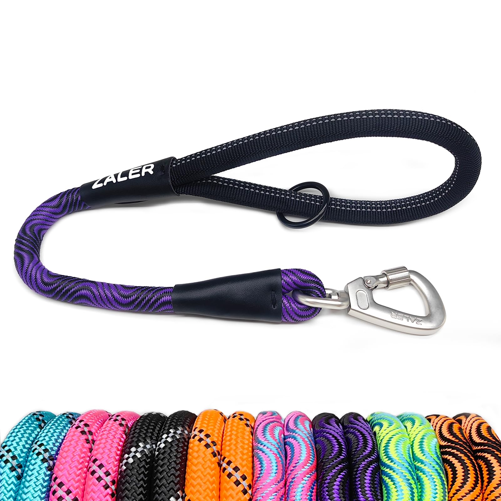 ZALER Short Dog Leash, 26 Inches Rope Traffic Leashes for Dogs, Reflective Dog Lead with O-Ring, Heavy Duty Pet Leash for Large 