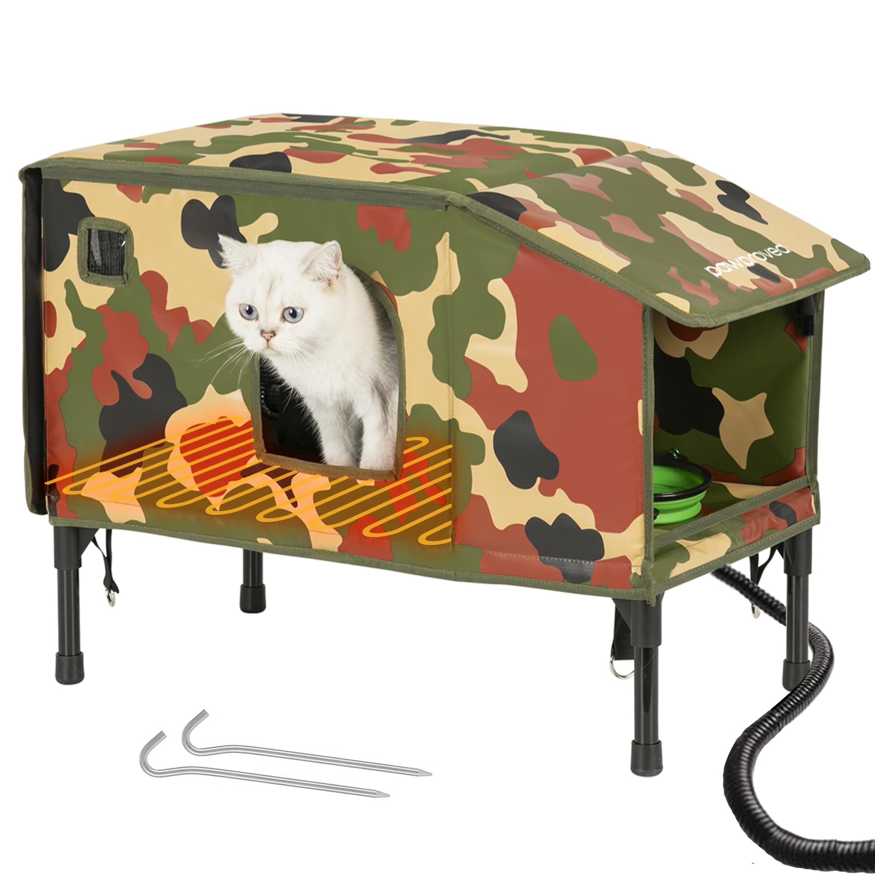 Pawproved Heated Cat House For Outside, Indestructible Outdoor Cat House With Dinning Room In Winter, 100% Waterproof Cat Shelte