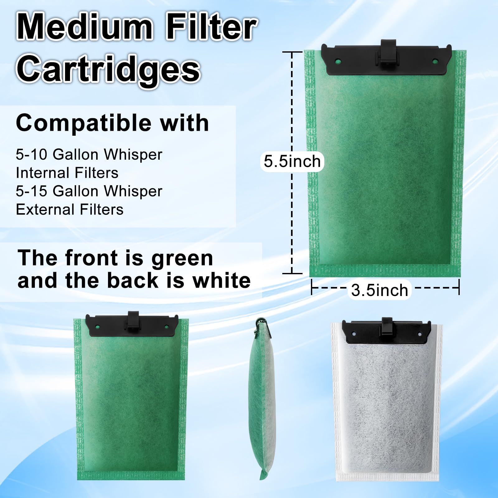 Driamor 10 Pack Medium Filter Cartridges Replacement Compatible With Whisper 10I/Iq10/Pf10 Aquarium Filter 5-10 Gallons