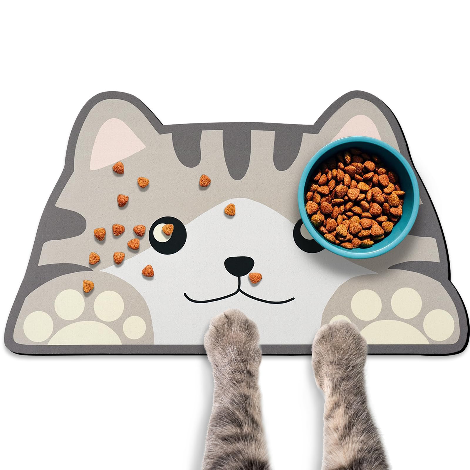 Grey Cat Food & Water Mats - Absorbent Pet Feeding Placemats 23.6 * 13.7 inch