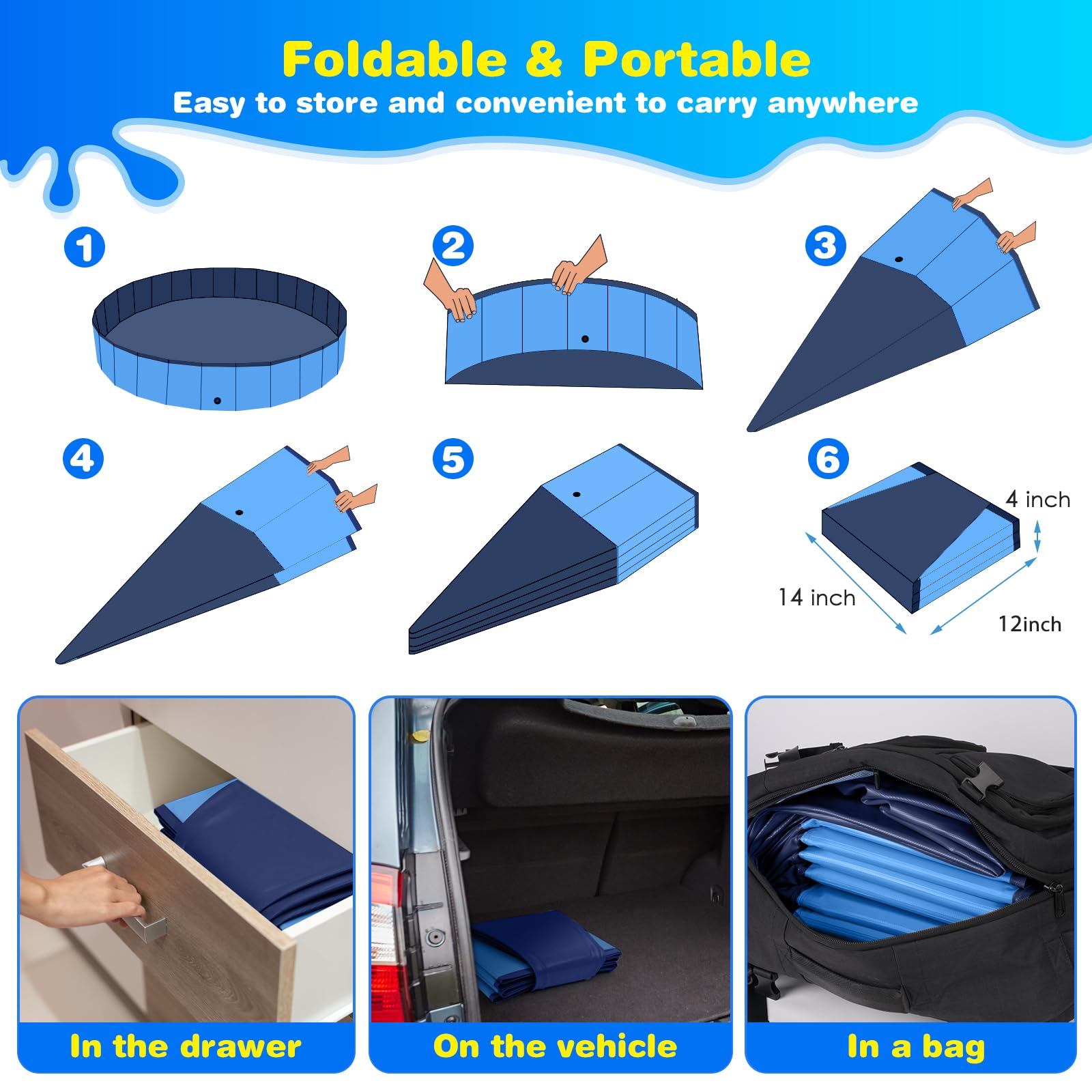 Jecoo Dog Pool for Large Dogs Kiddie Pool Hard Plastic Foldable Dog Bathing Tub Portable Outside Kids Swimming for Pets and Dogs