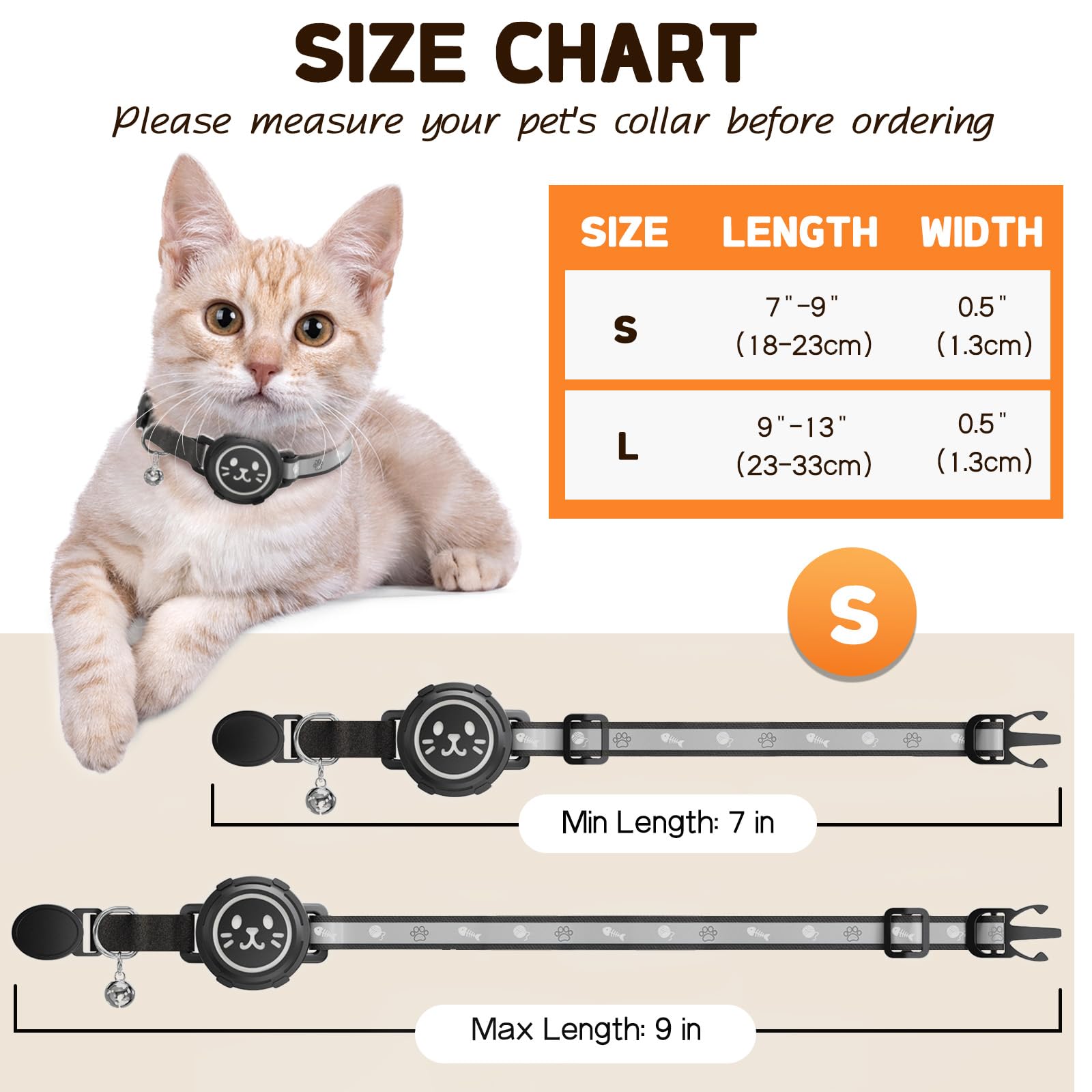 Airtag Cat Collar Non Breakaway, Reflective Gps Cat Collar Adjustable With Bell And Safety Elastic Strap For Kittens, Lightweigh
