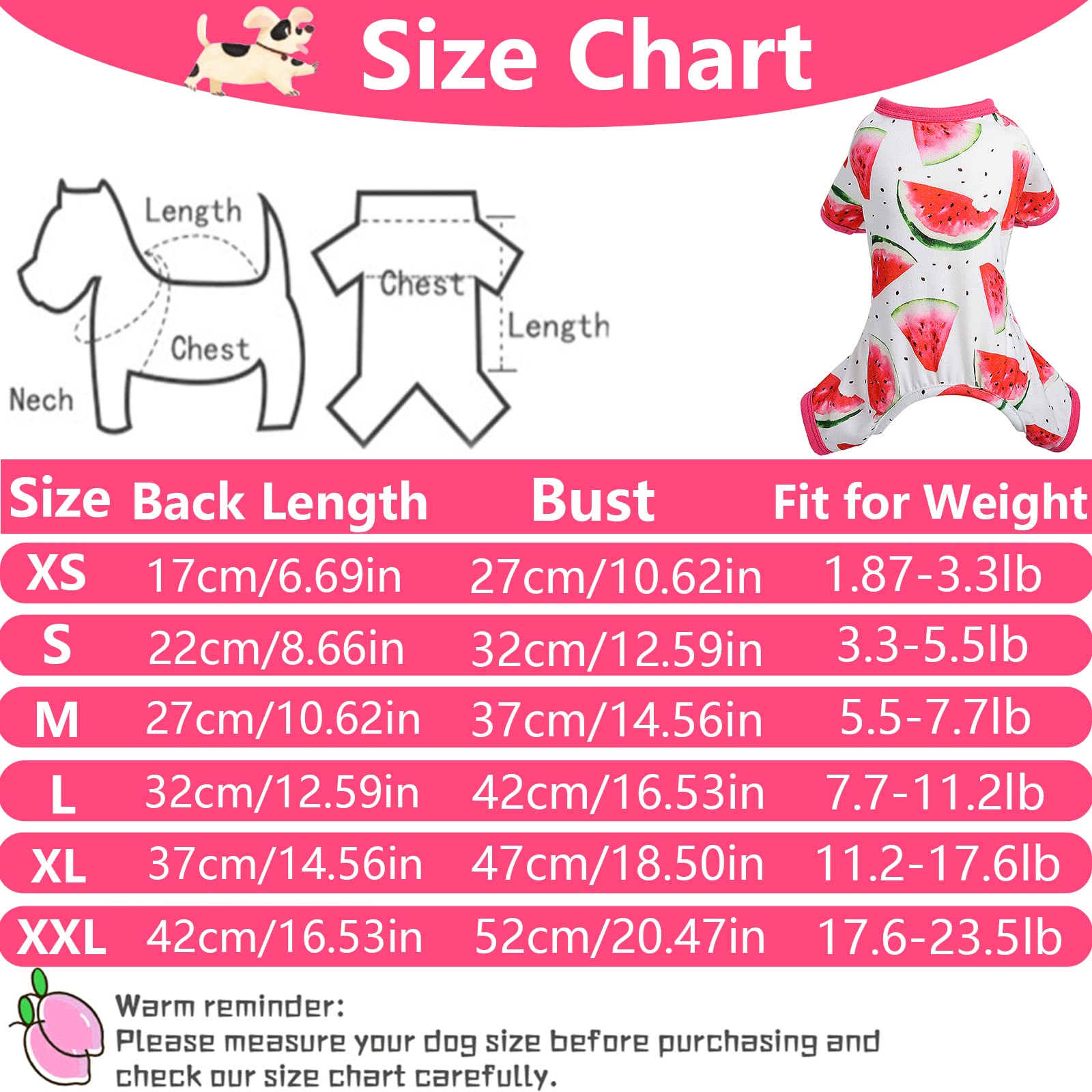 Dog Pajamas For Small Dogs, Chihuahua Pajamas, Puppy Clothes, Extra Small Puppy Pjs, Soft Pet Pis,Dog Shirts Chihuahua Yorkie Teacup Cat Clothing (Watermelon, Small)