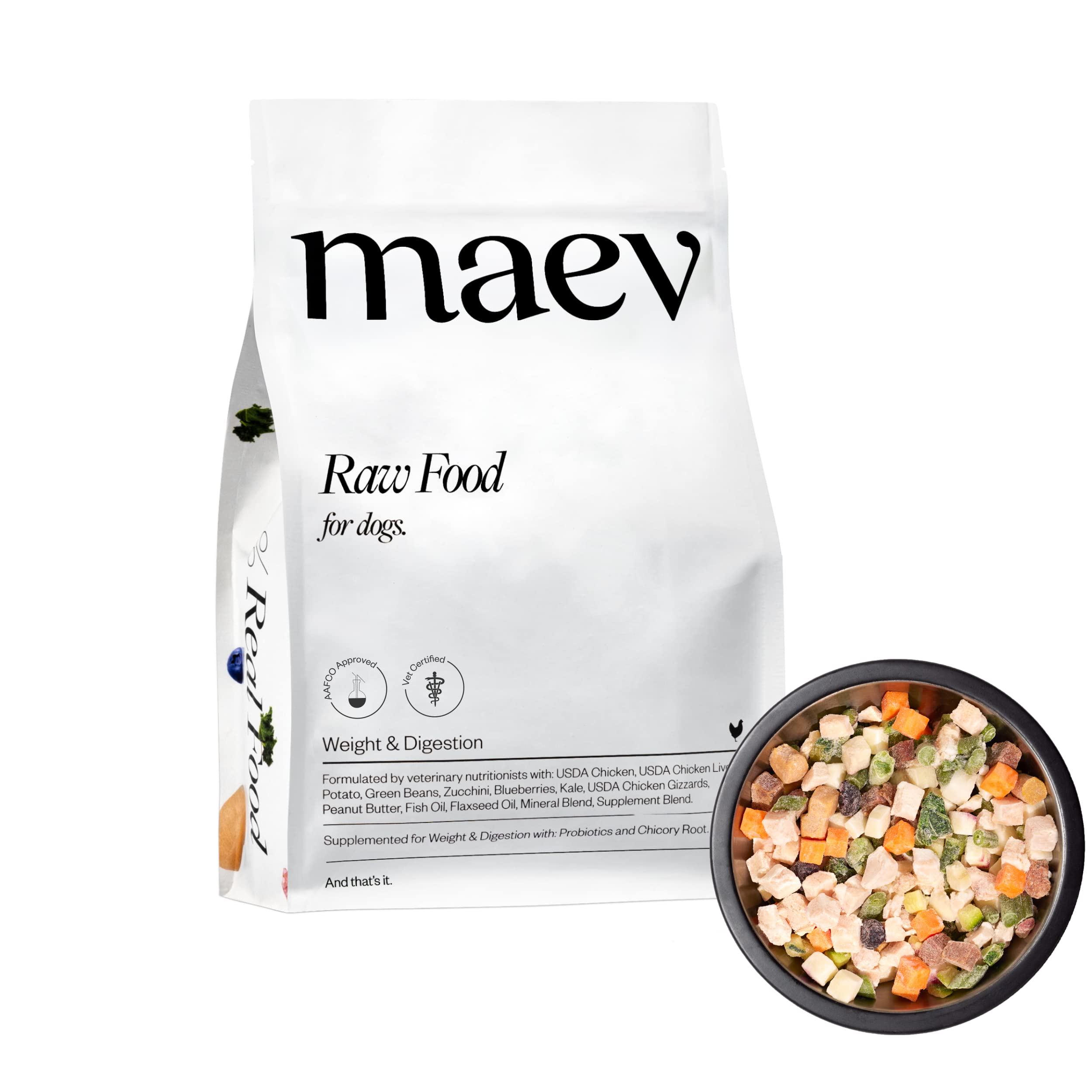 Maev Human-Grade Fresh-Frozen Chicken Dog Food, Weight & Digestion Formula | High-Protein, Grain-Free, Whole Ingredient Raw Food