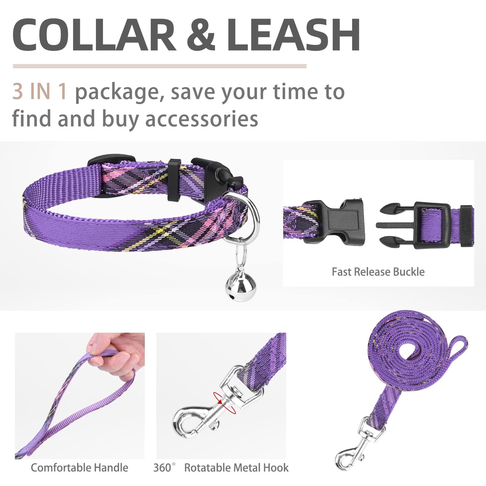 Pupteck Adjustable Dog Harness Collar And Leash Set Step In No Pull Pet Harness For Small Medium Dogs Puppy And Cats Outdoor Walking Running, Soft Mesh Padded Reflective Vest Harnesses, Purple Xxs