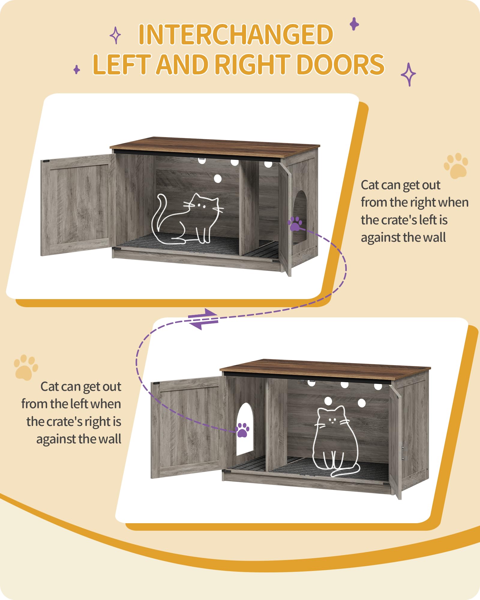 Hzuaneri Cat Litter Box Enclosure with Cushion, Hidden Litter Box Furniture with Removable Dividers, Reversible Entrance Left or