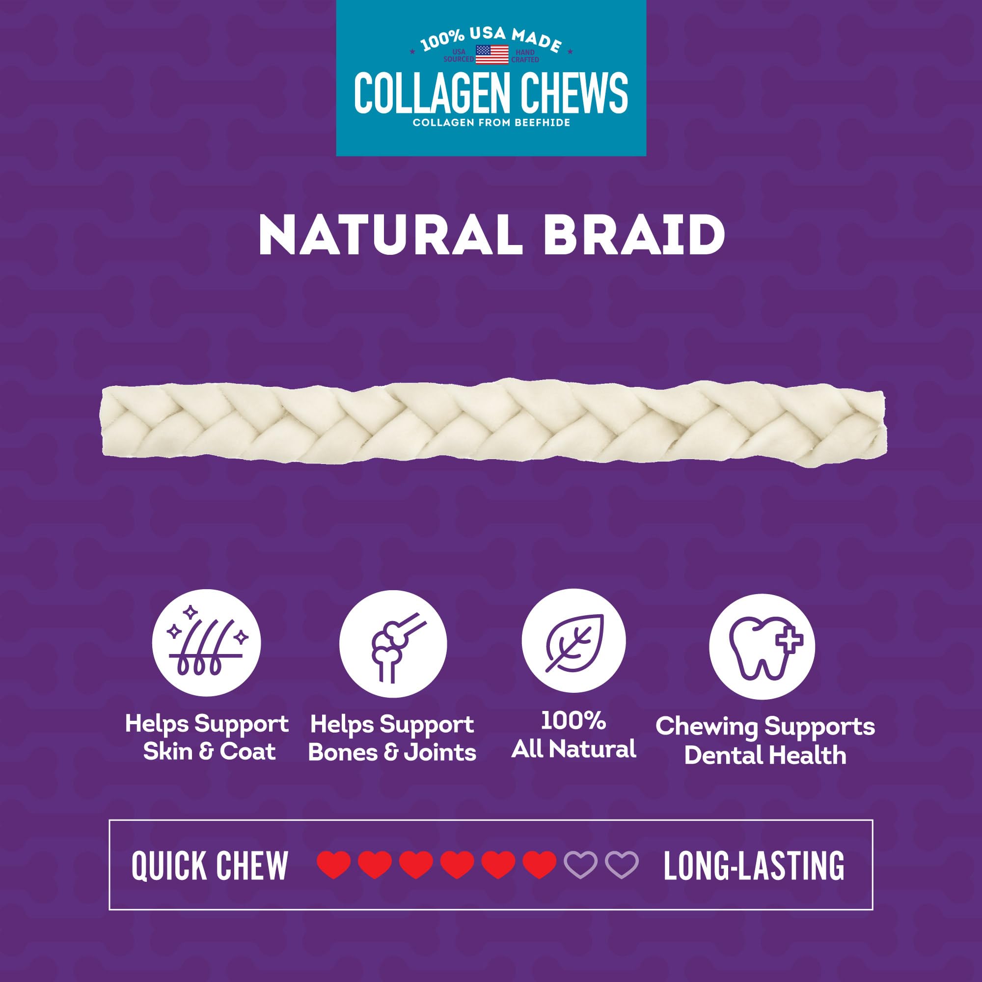 Treatly USA Collagen Braids 12-13 Dog Chew Treats - Natural Flavor, 3 Count/1 Pack