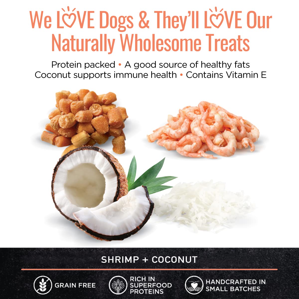 Smart Cookie All Natural Soft Dog Treats - Shrimp & Coconut - Healthy Dog Treats for Allergies, Sensitive Stomachs - Chewy, Grai