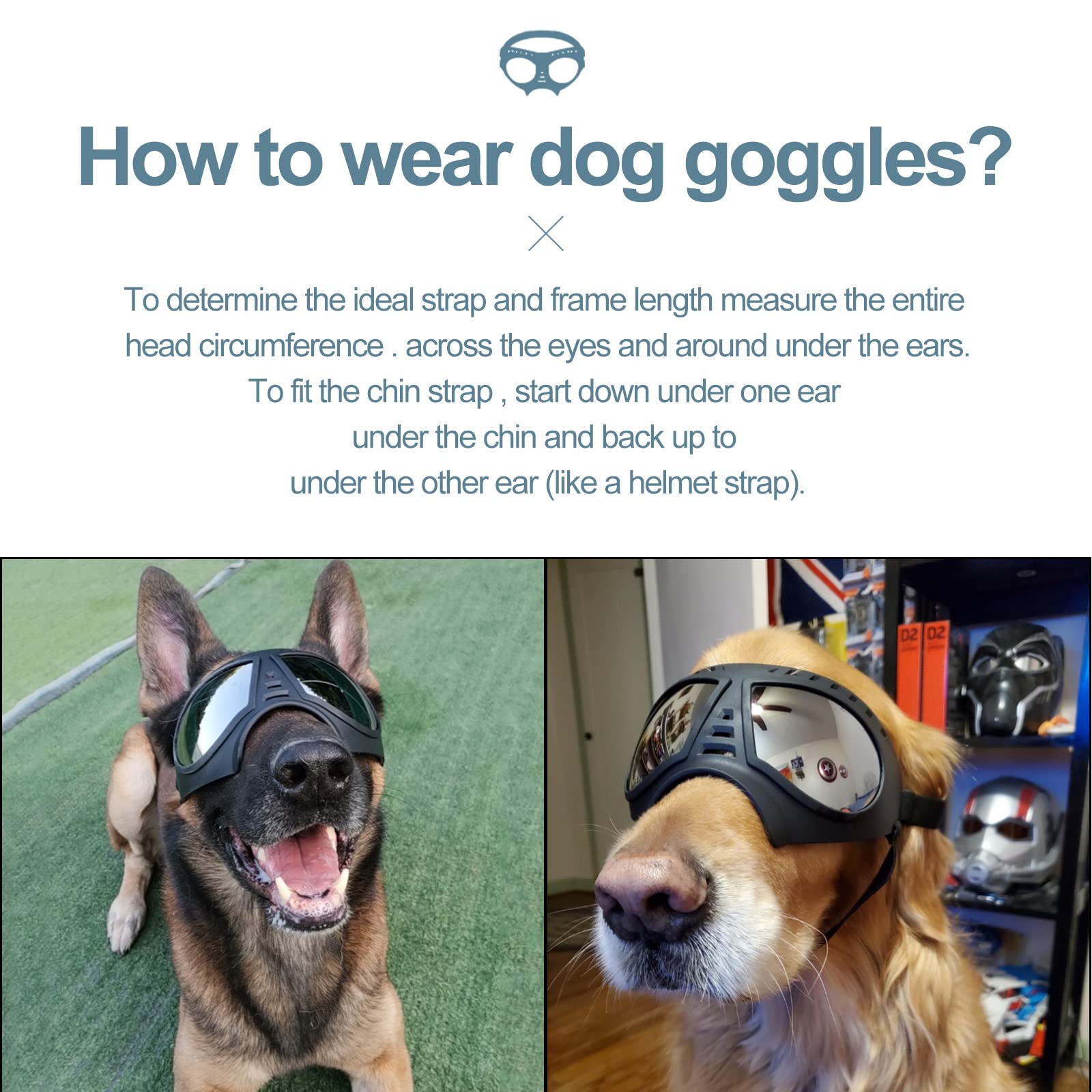 Nvted Dog Goggles Big Area Dog Sunglasses, Large Breed Windproof Snowproof Eye Protection Dog Glasses For Outdoor Driving Cycling (Large)