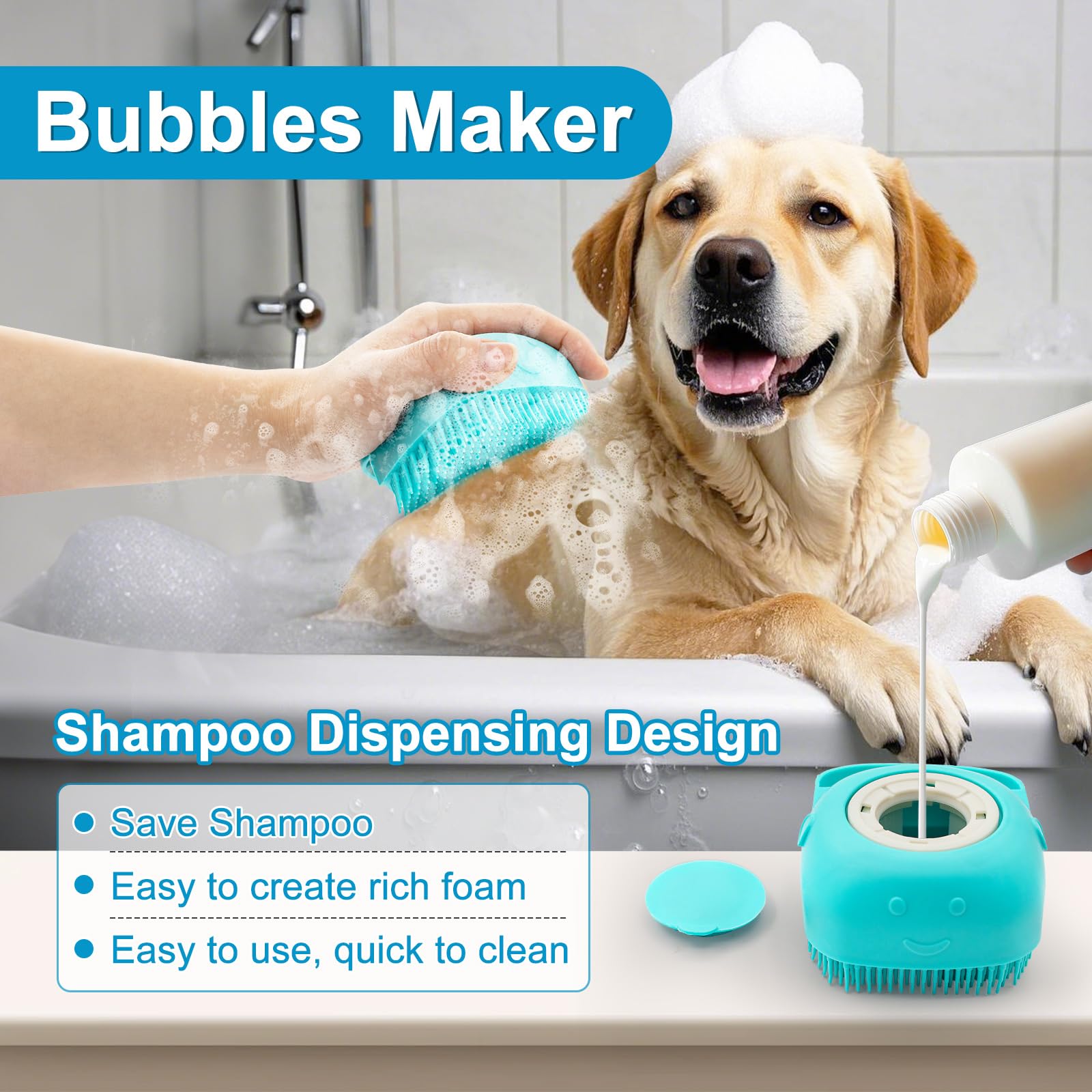 Enmaipet 4-In-1 Dog Grooming Brush,Dog Bath Brush Set,Adjustable Handle Shampoo Brush & Scrubber, Dog Grooming Gloves For Short