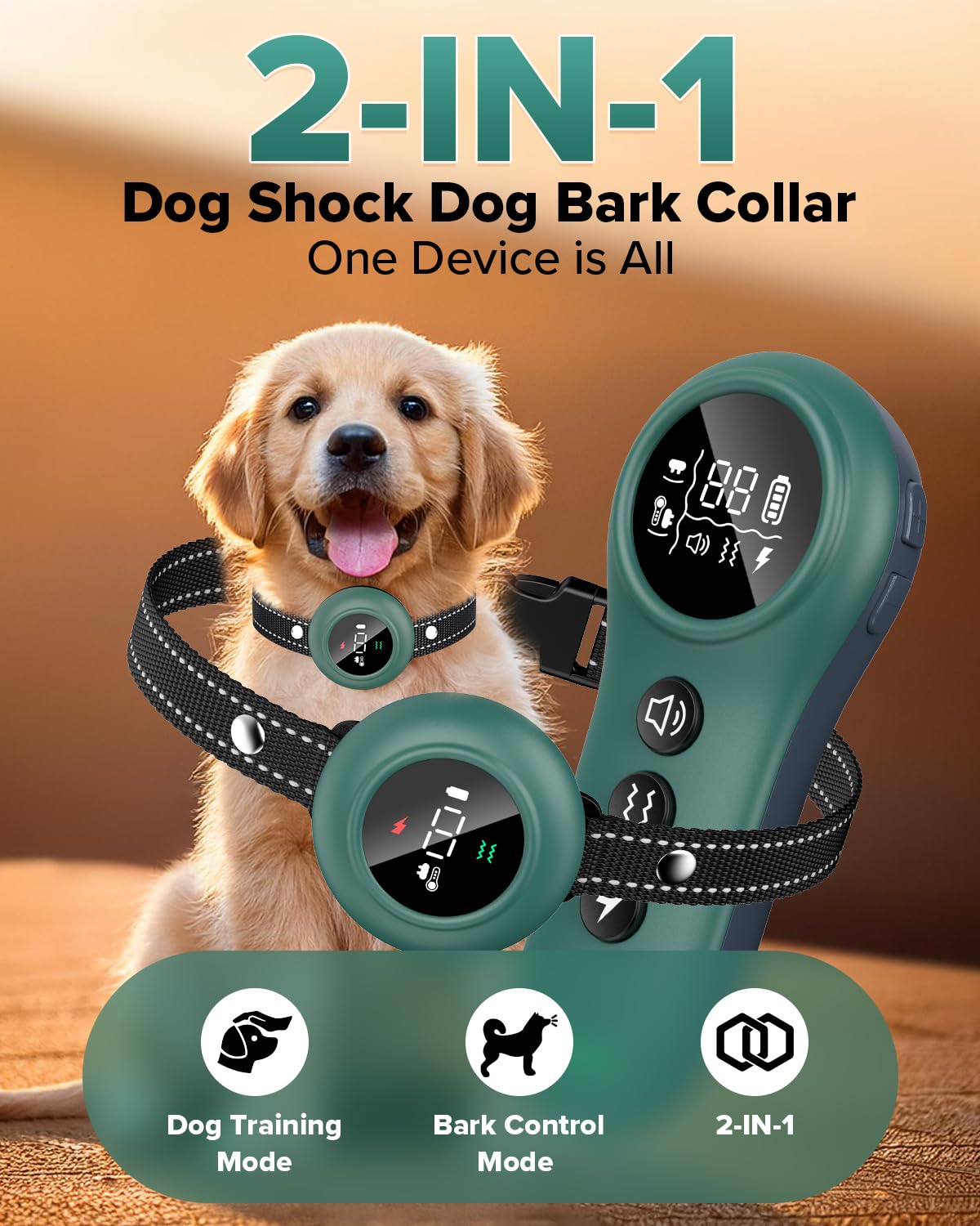 [New 2025] 2-In-1 Dog Shock Collar & Bark Collar - 3300Ft Dog Training Collar With Remote, Automatic Anti-Barking, 5 Adjustable