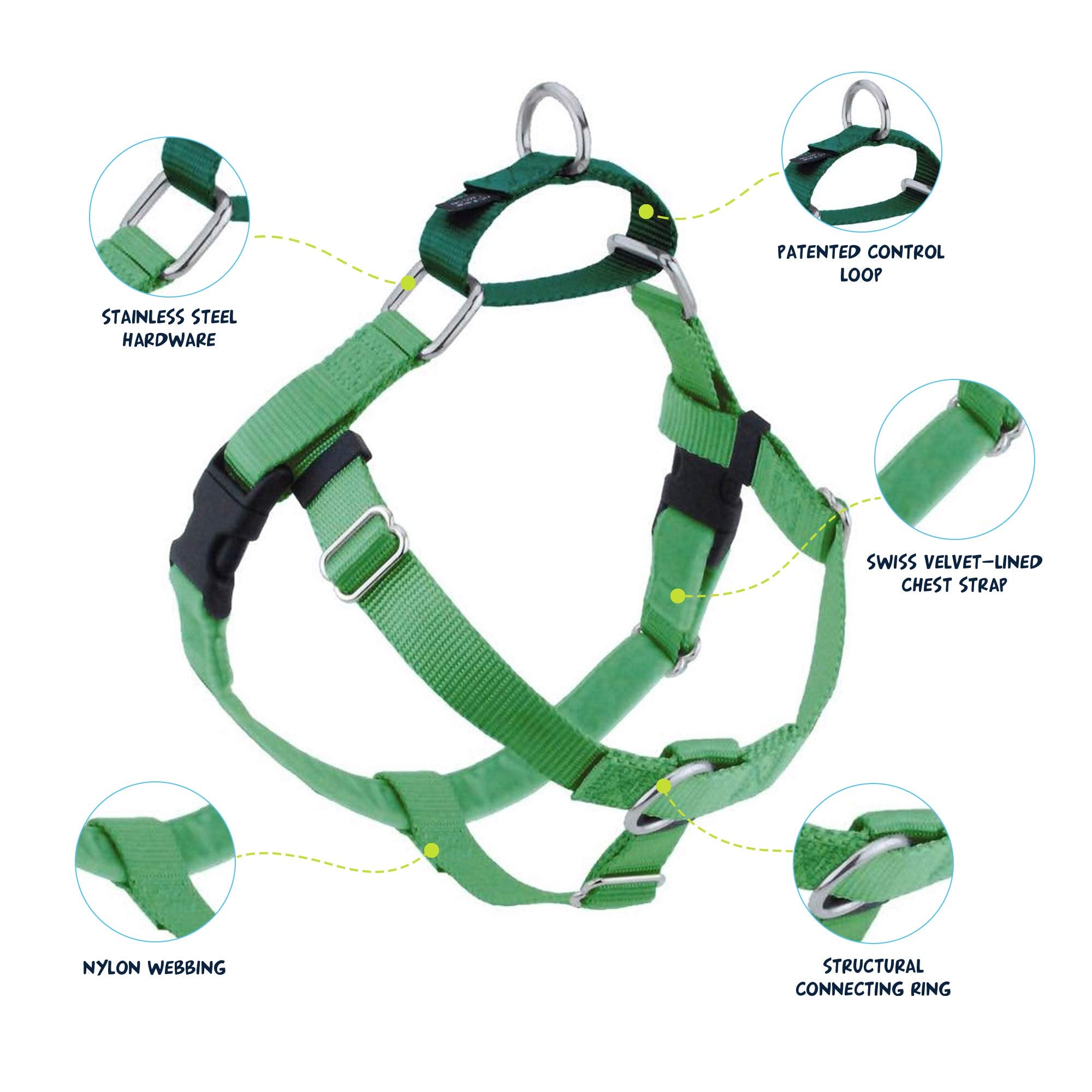 2 Hounds Design Freedom No Pull Dog Harness, Adjustable Harness And Leash Set, Easy Walking & Comfortable Control, Fits Small, Medium & Large Dogs, Solid Colors, Made In Usa, 1' Xl, Neon Green