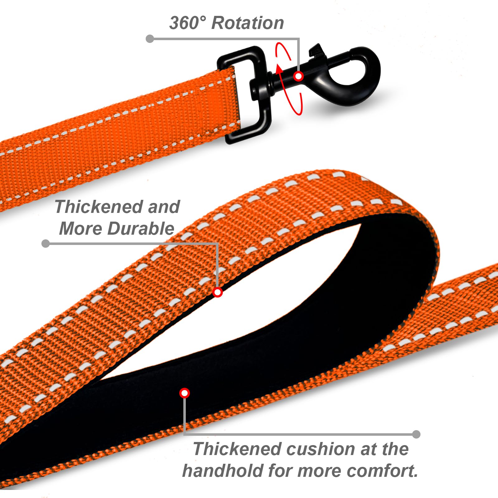 Padded Handle Nylon Dogs Leashes For Large Dogs Walking, Reflective Dog Collar,Pet Collar Adjustable For Medium Dogs, 5Ft, Orang