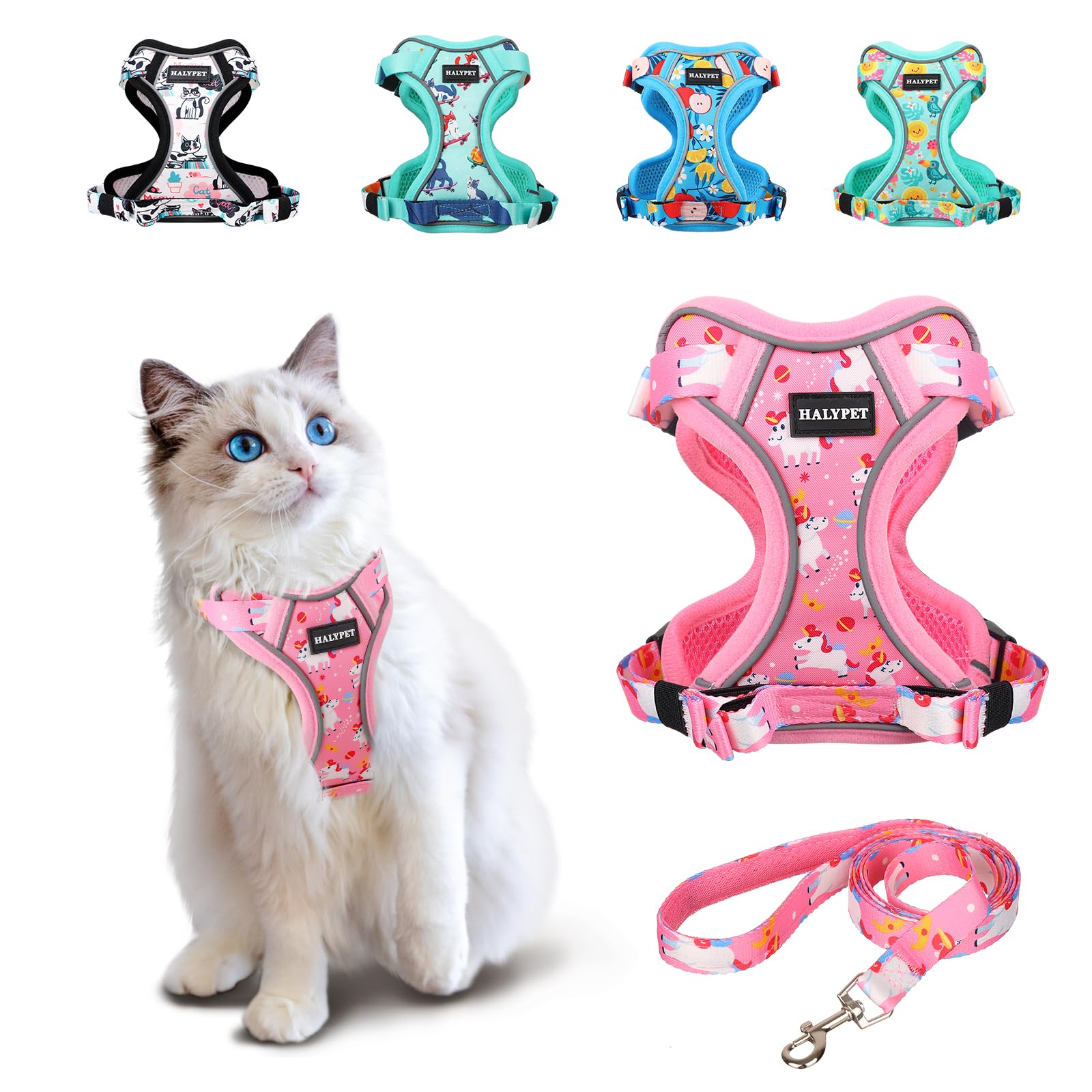 Halypet Cat Harness And Leash Set[Max Safety 4Th-Gen] Cute Escape Proof Vest Harness For Girl&Boy Cat Walking, Comfortable Adjus