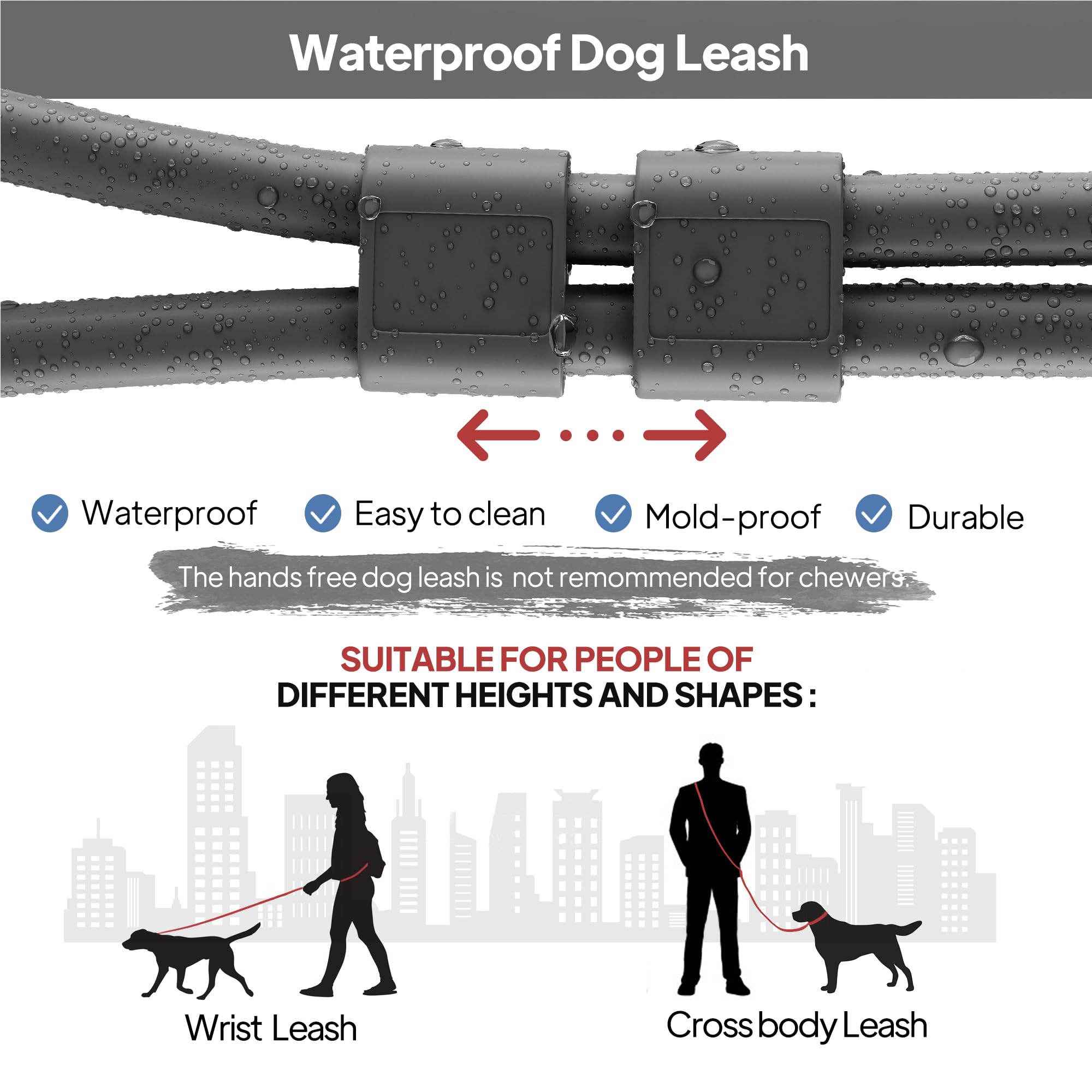 Petifine Hands Free Dog Leash, Crossbody Waist Leash For Dog Walking, 8 Ft Multifunctional Waterproof Waist Lead For Swimming,Ru