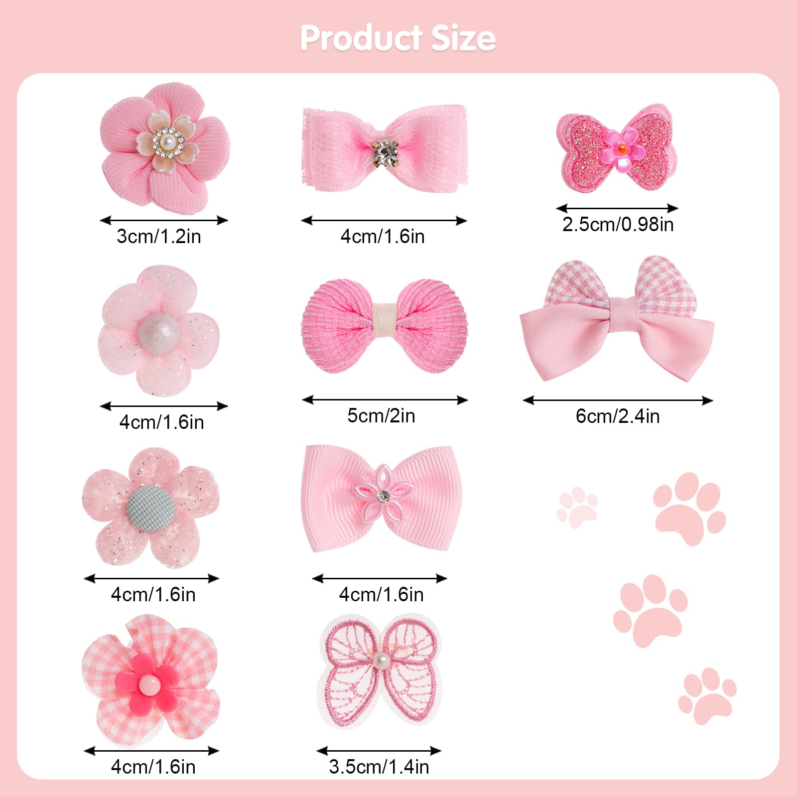 20Pcs Light Pink Small Dog Hair Bows Cute Puppy Dog Bowknot Hair Bow Bulk with Rubber Bands Elastic Lace Rhinestone Pearls Hair