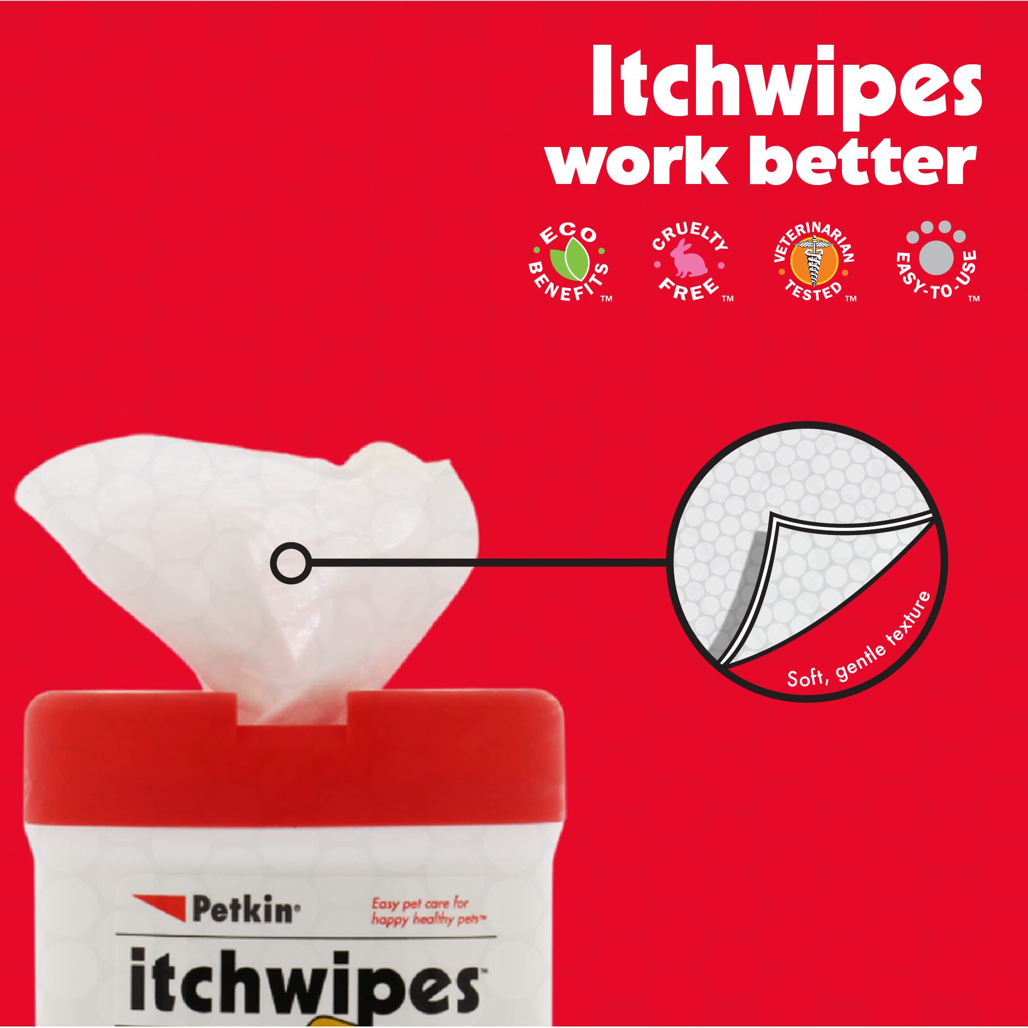 Petkin Anti Itch Wipes for Dogs & Cats - Soothes Skin Irritations, 30 Count, Disposable, White, Model PK5316