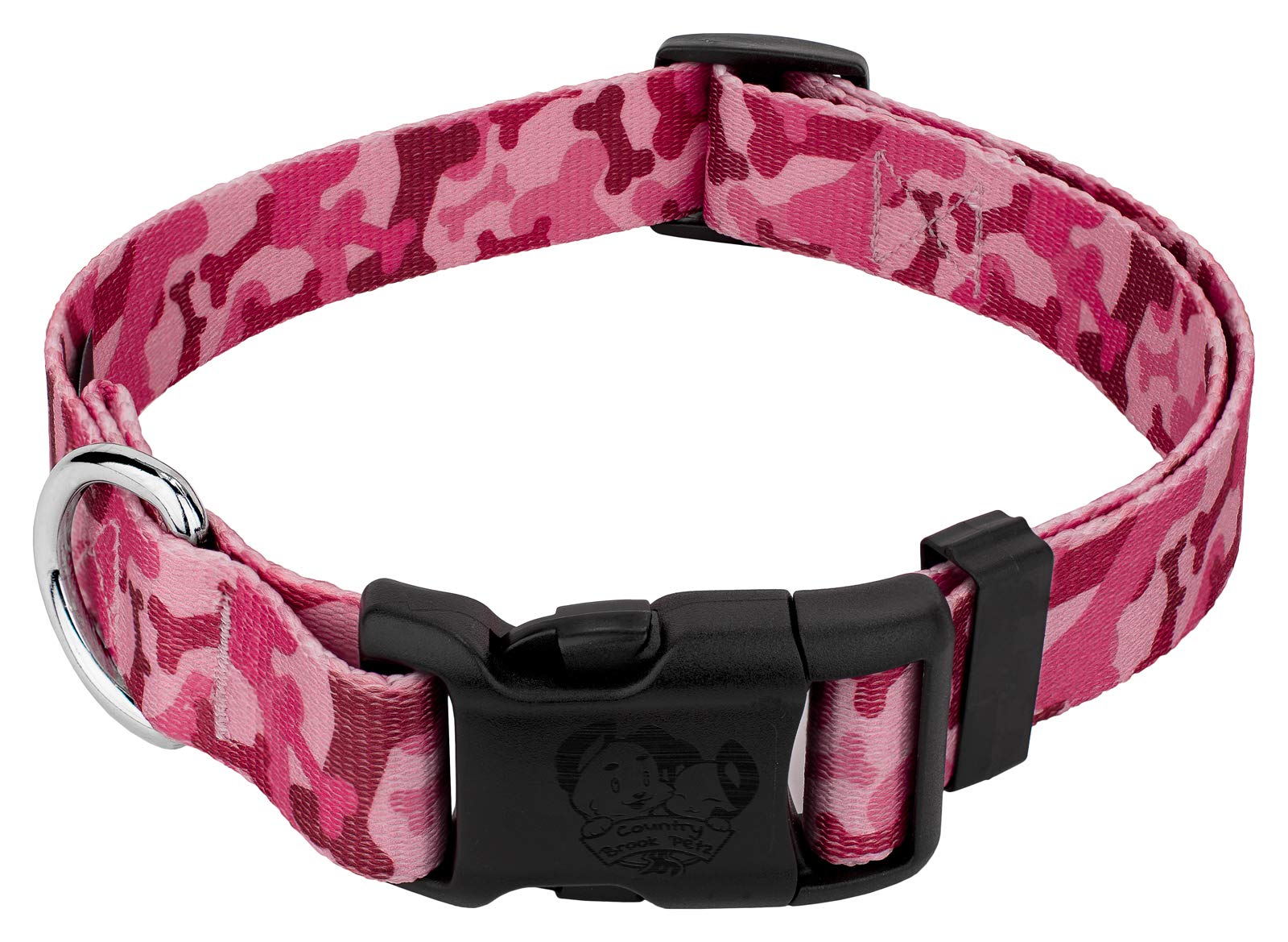 Country Brook Petz - Pink Bone Camo Deluxe Dog Collar - Made in The U.S.A. - Camouflage Collection Featuring Rugged Designs (1 I