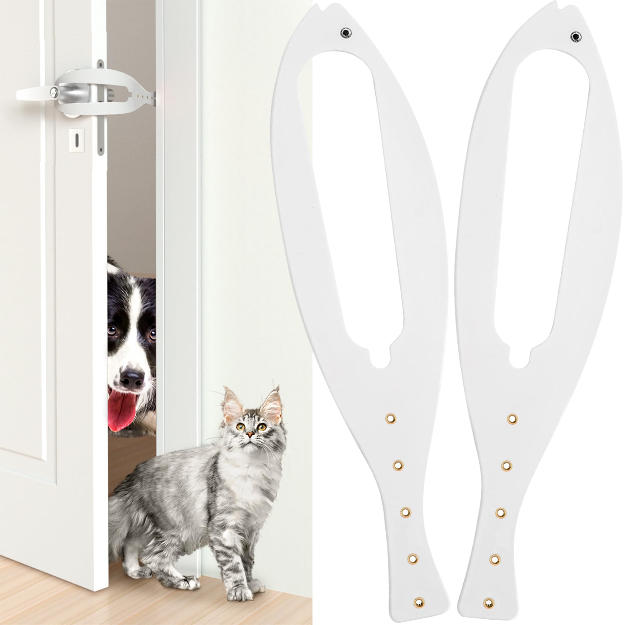 Cat Door Latch, 2Pcs Cat Door Stopper Pet Door Latch To Keep Dog Out Of Litter Box, 5 Adjustable Size Strap 2.5-6' Wide Alternative Of Pet Gates And Interior Cat Door, Easy To Install, White