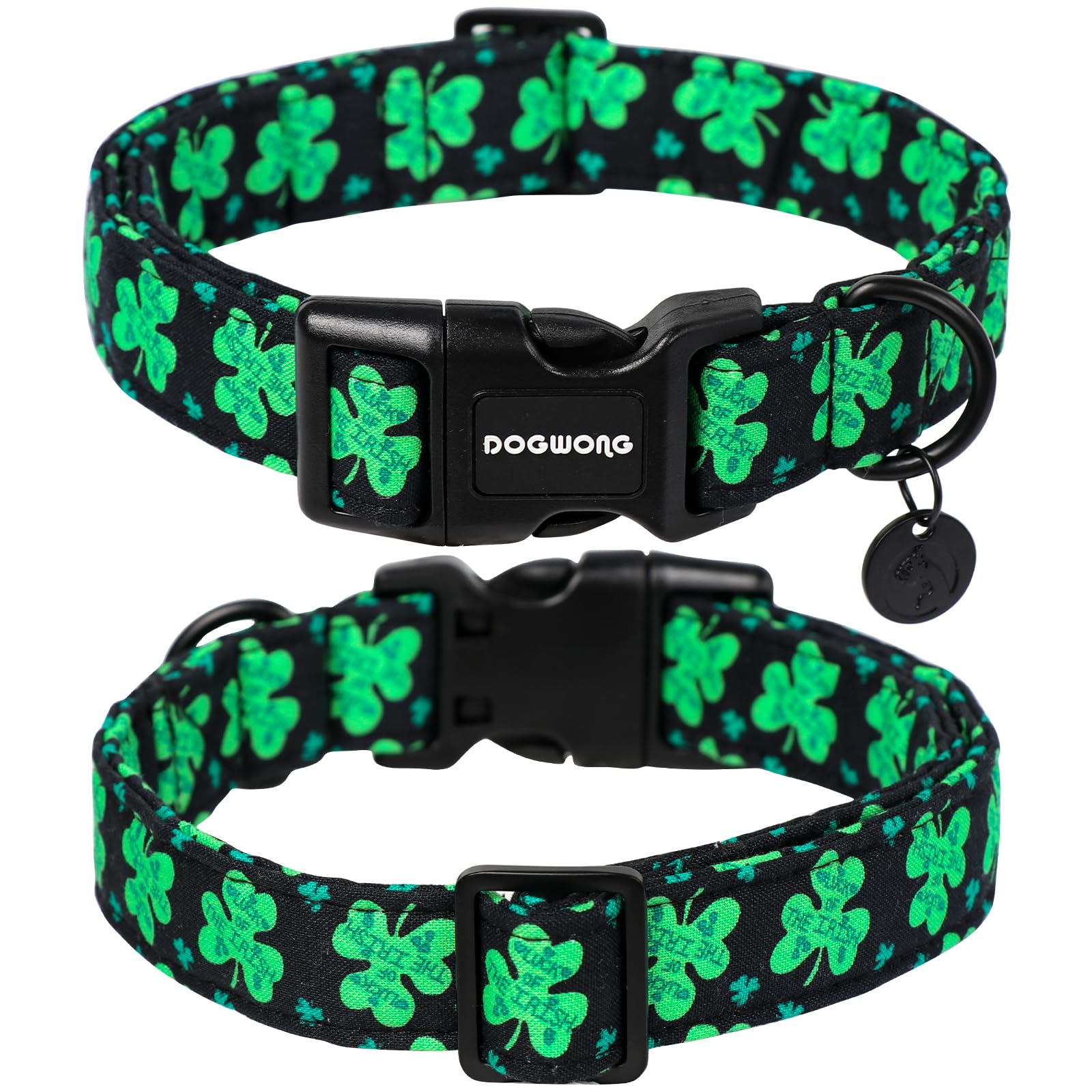 Dogwong Black St. Patrick'S Day Dog Collar, Green Lucky Clover Shamrock Dog Collar Soft Durable Adjustable Costume Bright Lucky