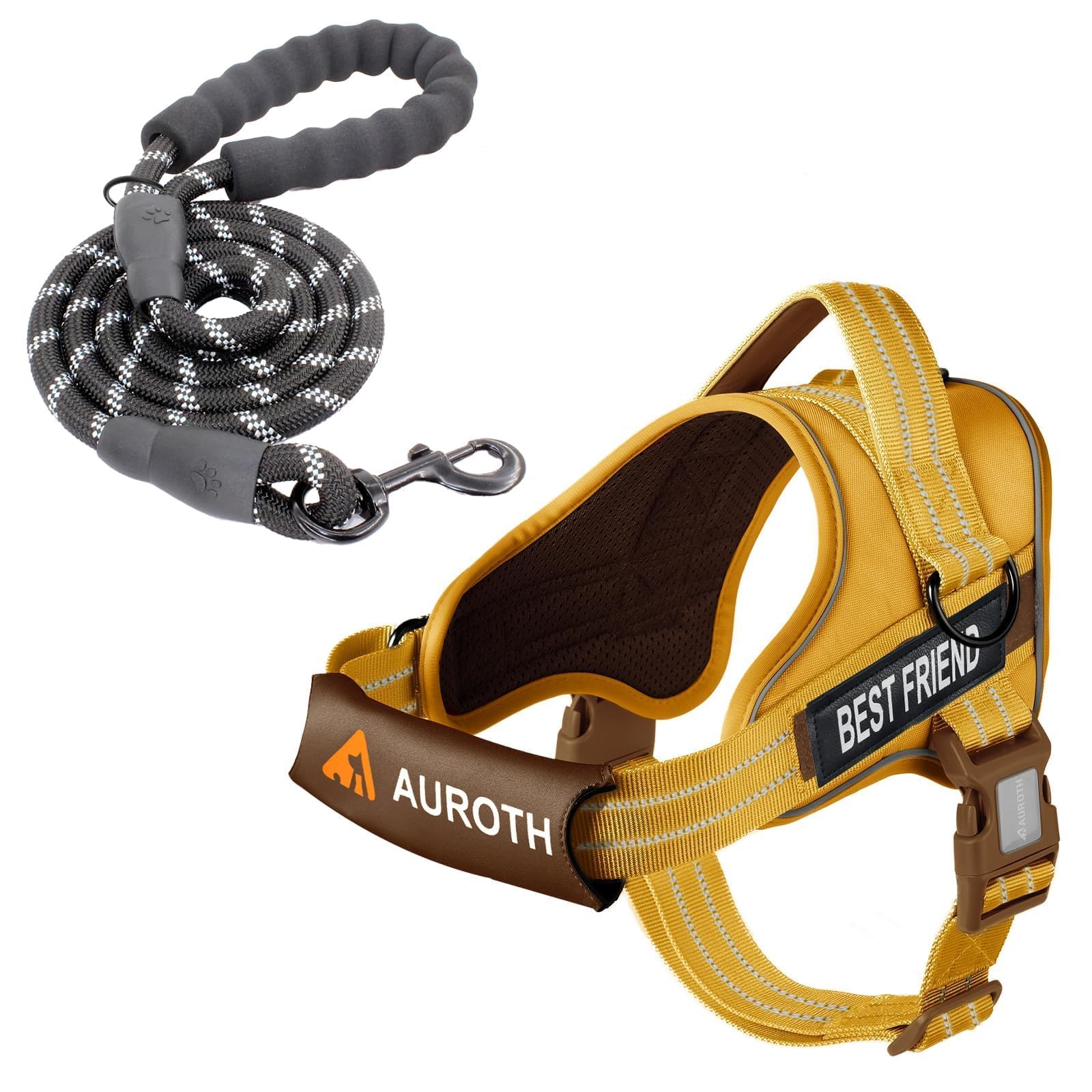 AUROTH Dog Harness and Leash Set, Soft Padded Service Vest Harness with 5.25FT Dog Leash, Easy On Pet Vest, Adjustable Reflectiv