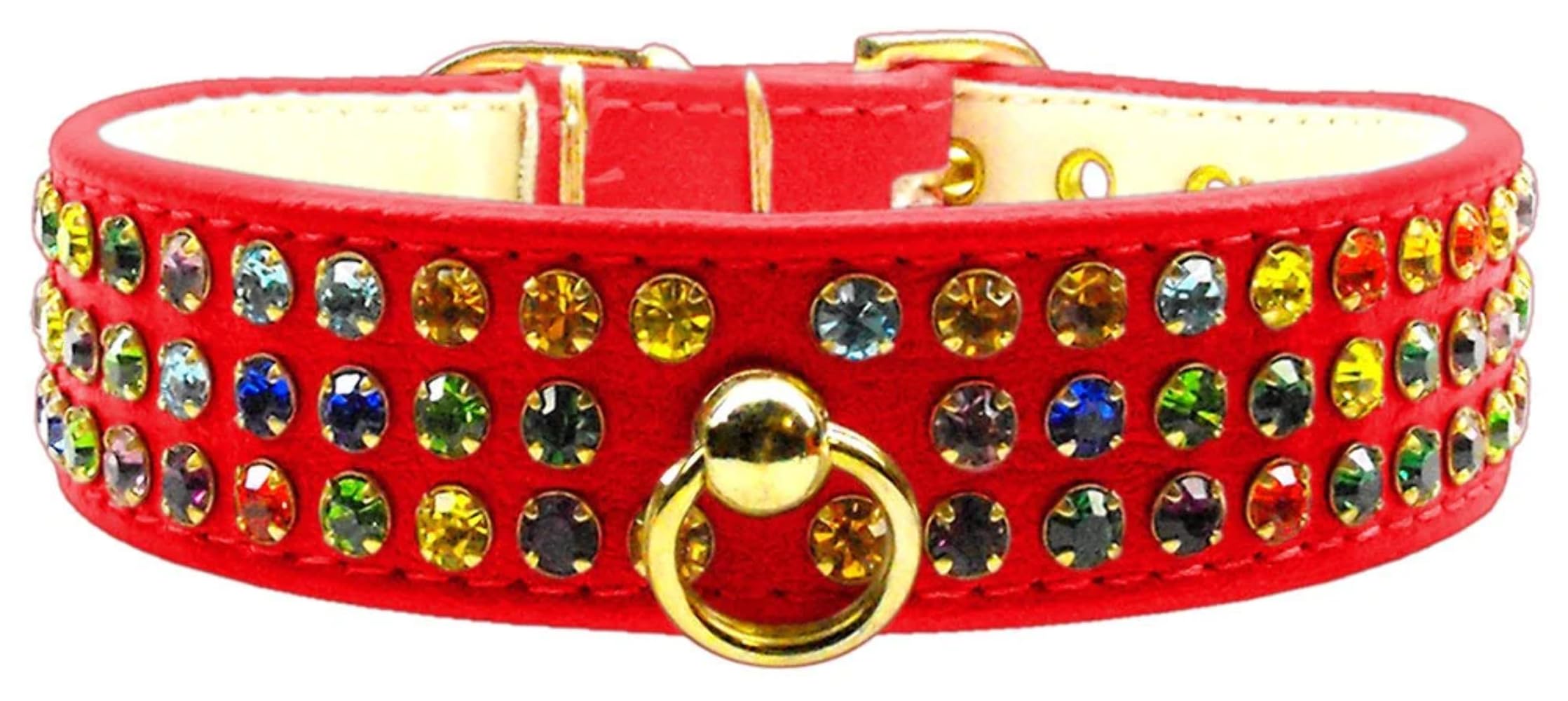 Dog, Puppy & Pet Collar, Mardi Gras Three Row Confetti Jewel Set Black 22