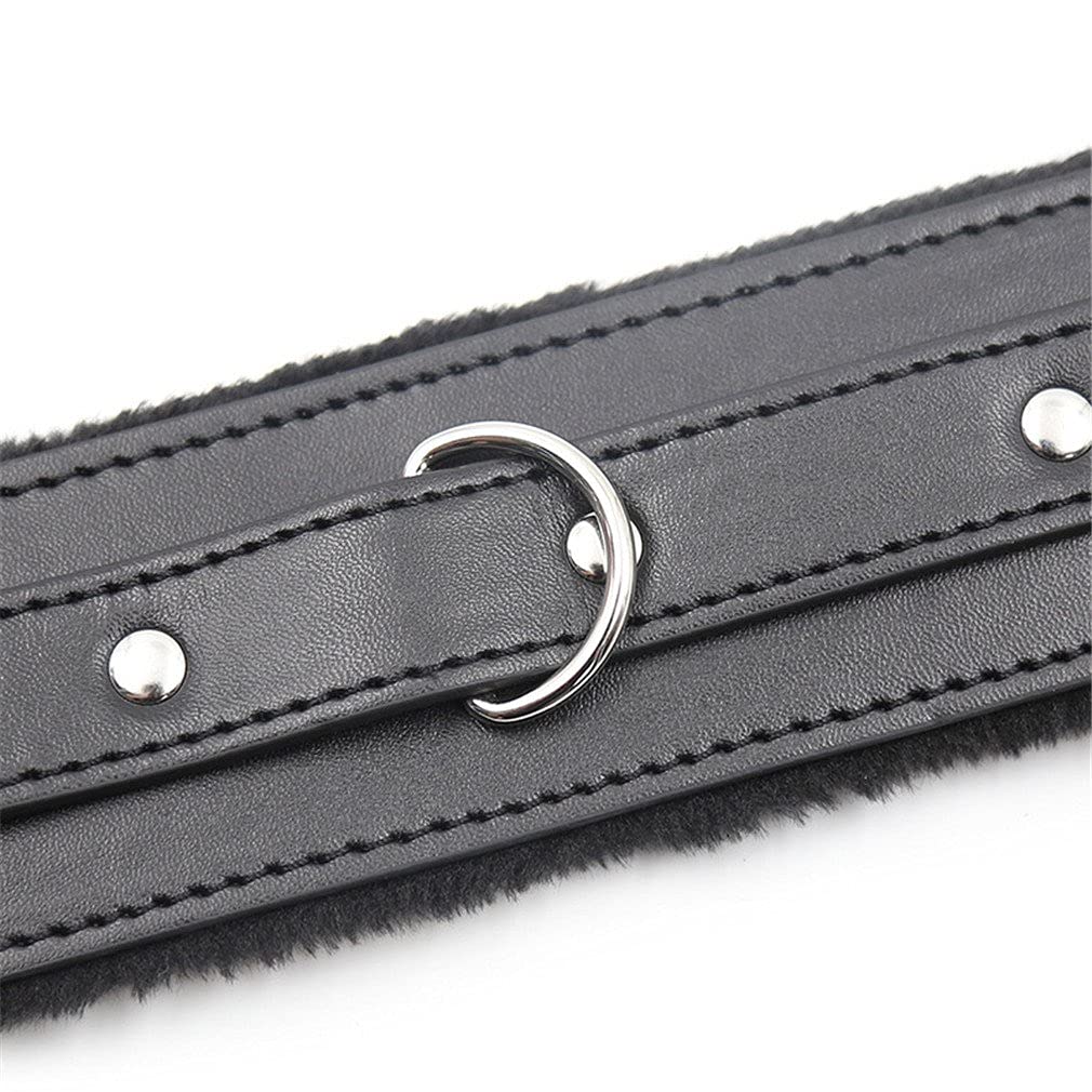 Black Leather Collars Gothic Plush Leather Collars Choker With Chain Detachable Leash Rope Small Pet Collar