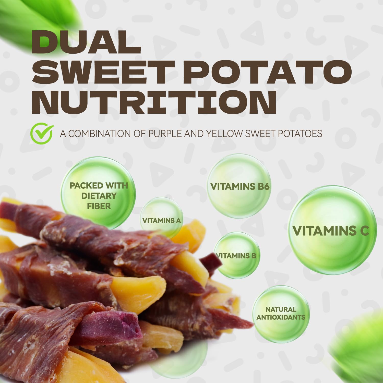 KUADELRO Sweet Potato Dog Treats, Duck Wrapped Double Sweet Potato Dog Jerky Low Fat Training Treats Healthy Chews for Small Med
