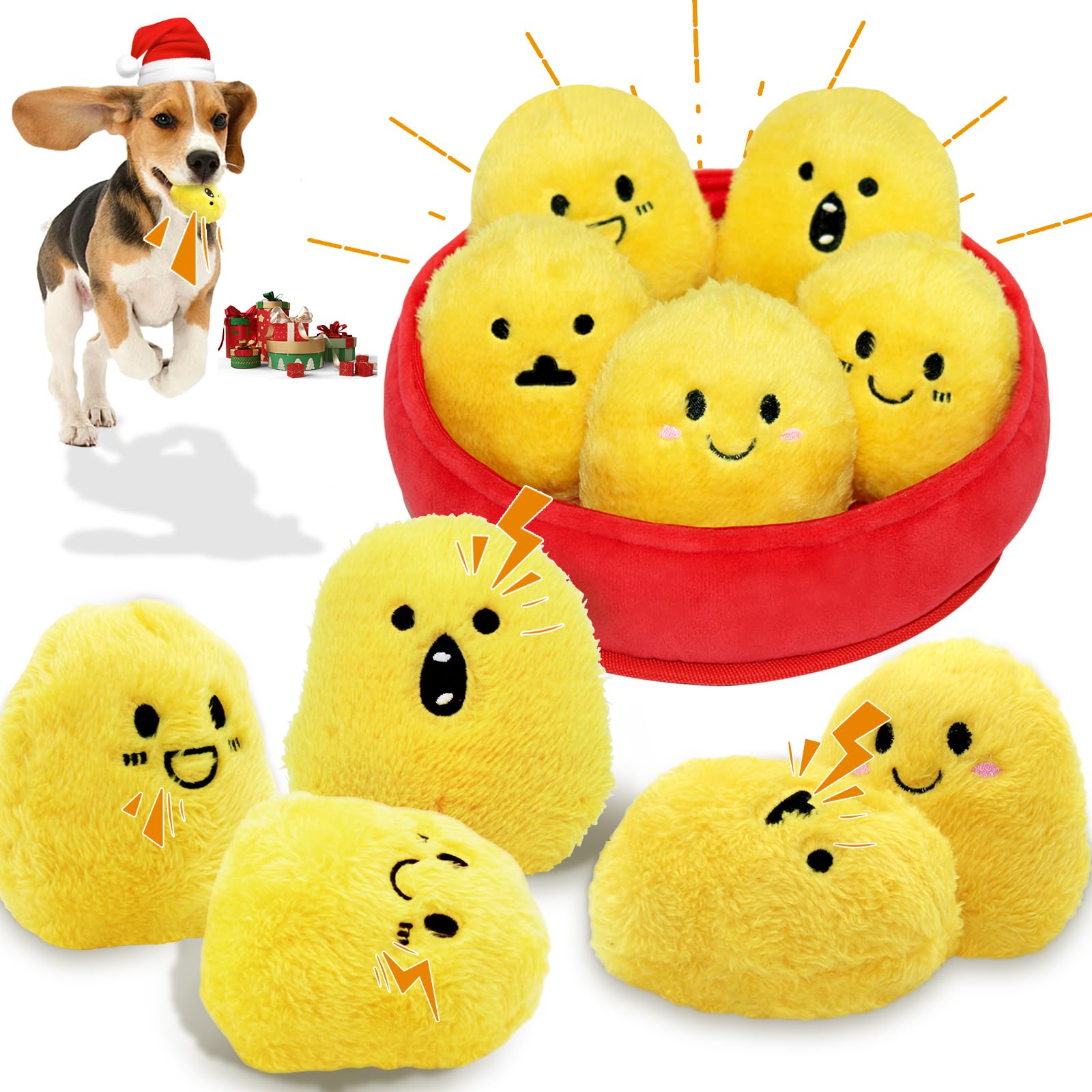 YZHDUXIU Dog Squeak Toys, 6 Pack Chicken Nugget Dogs Push Toys Interactive Puppy Toys Bark Box Toys Dog Chicken Toy to Keep Them